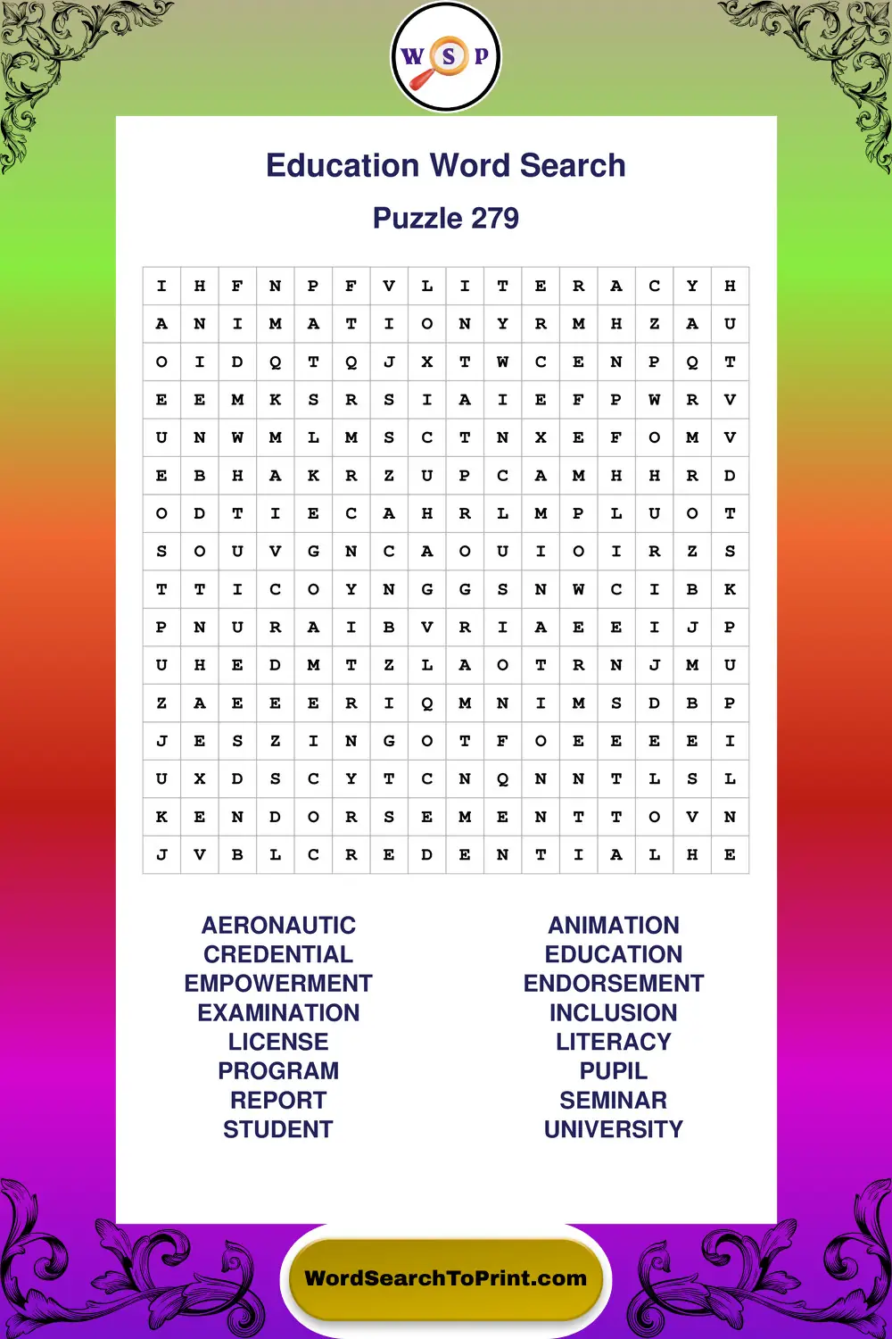 Education Word Search Puzzle 279