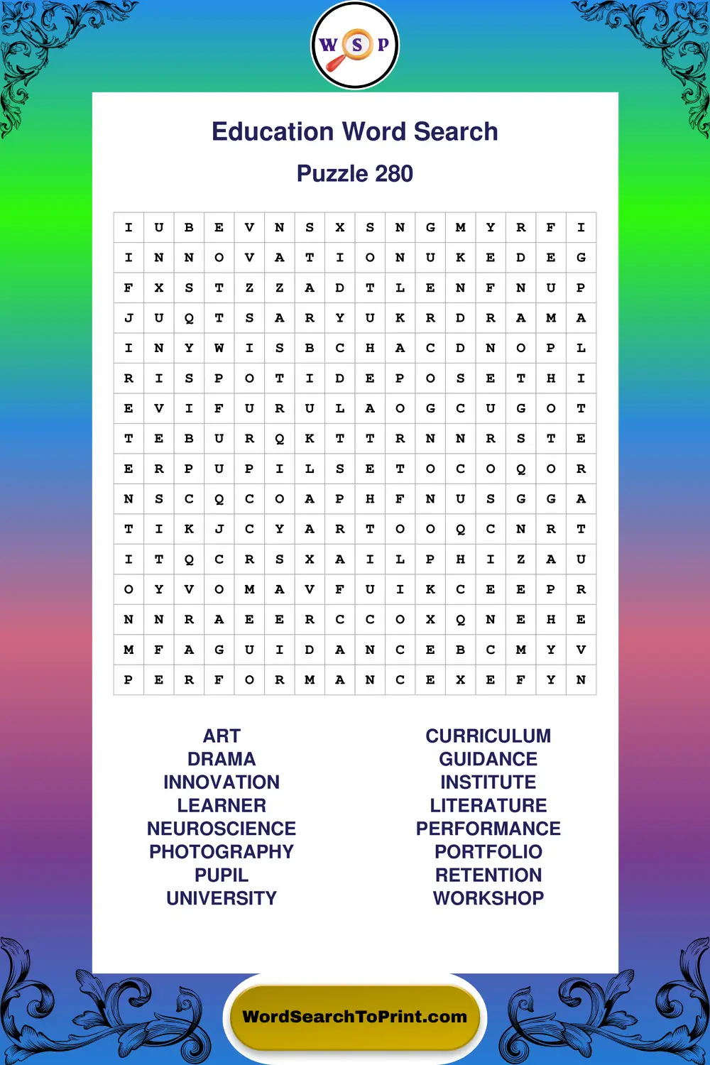 Education Word Search Puzzle 280