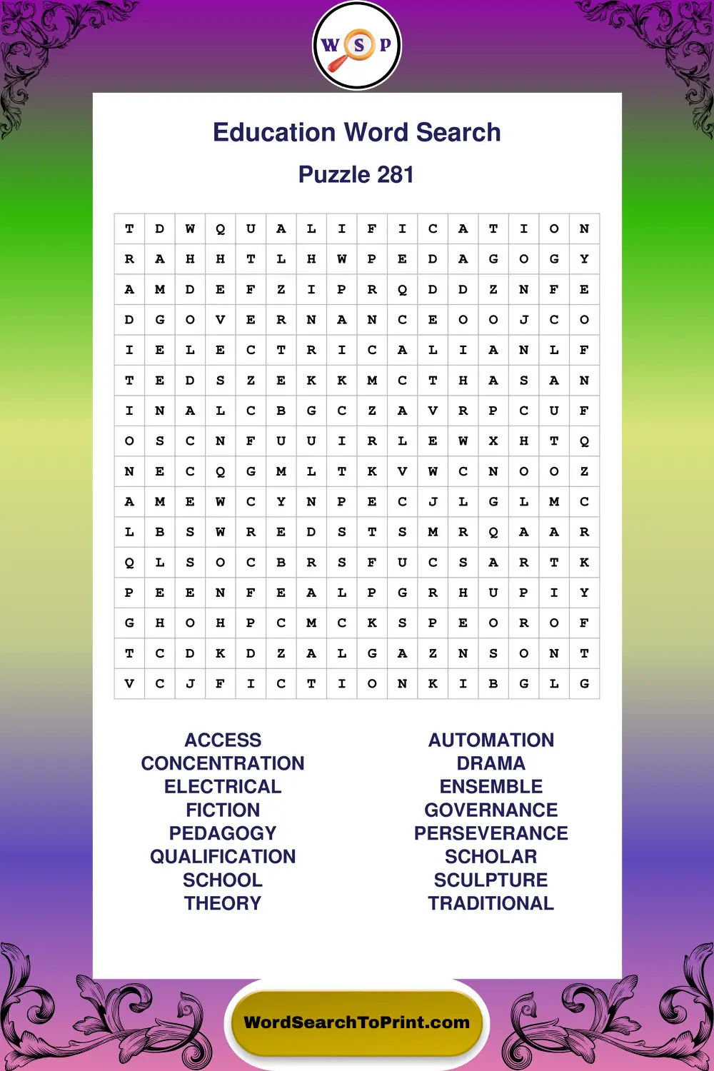 Education Word Search Puzzle 281