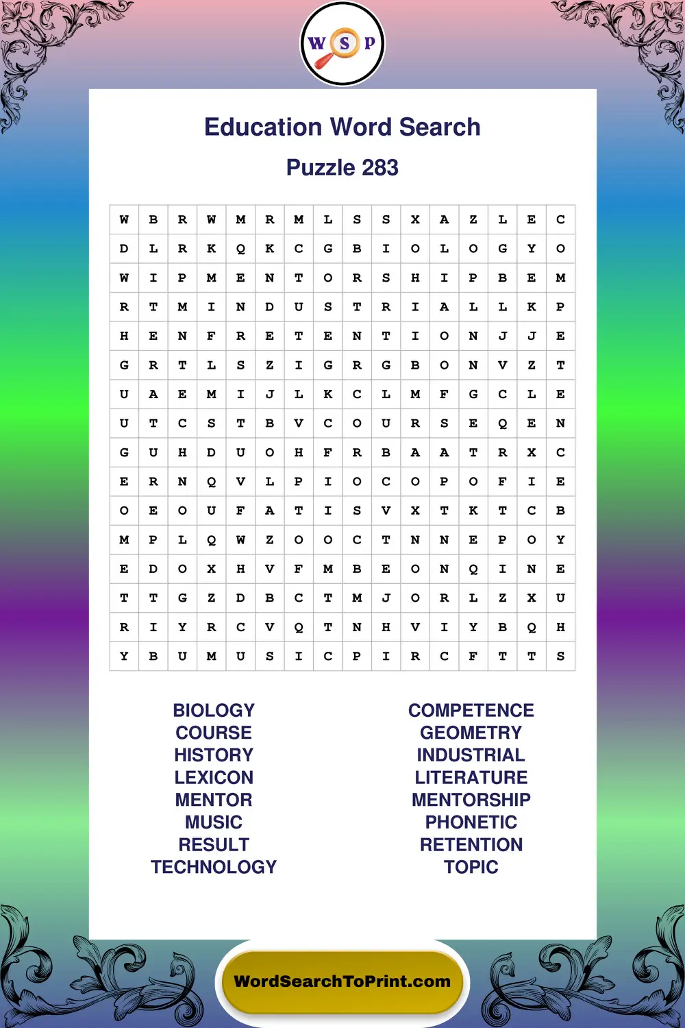 Education Word Search Puzzle 283