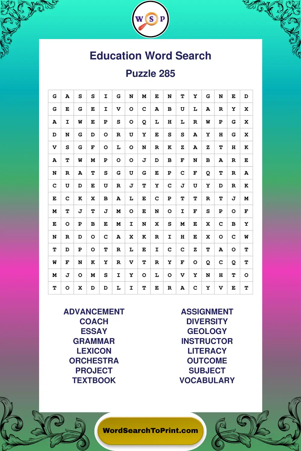 Education Word Search Puzzle 285