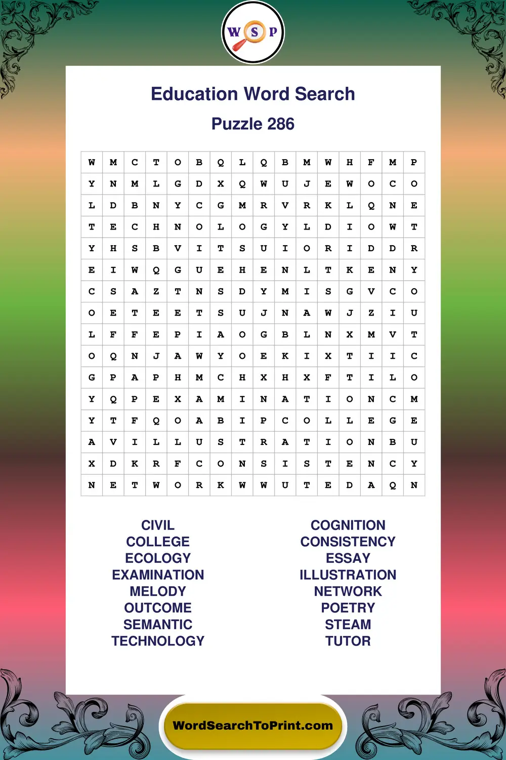 Education Word Search Puzzle 286