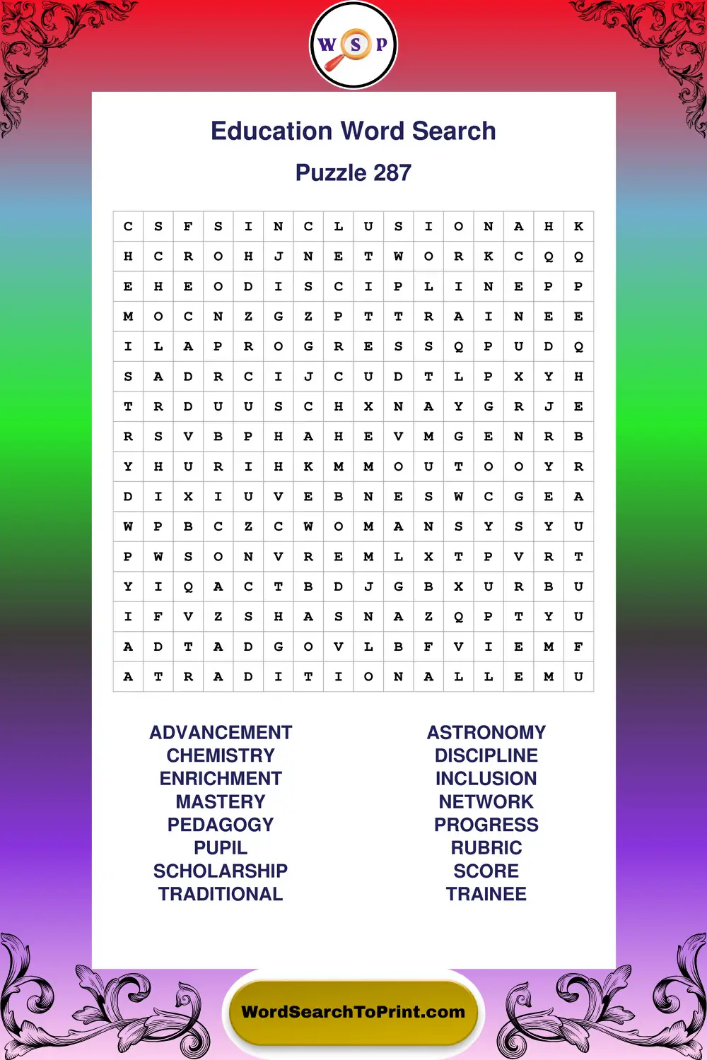 Education Word Search Puzzle 287