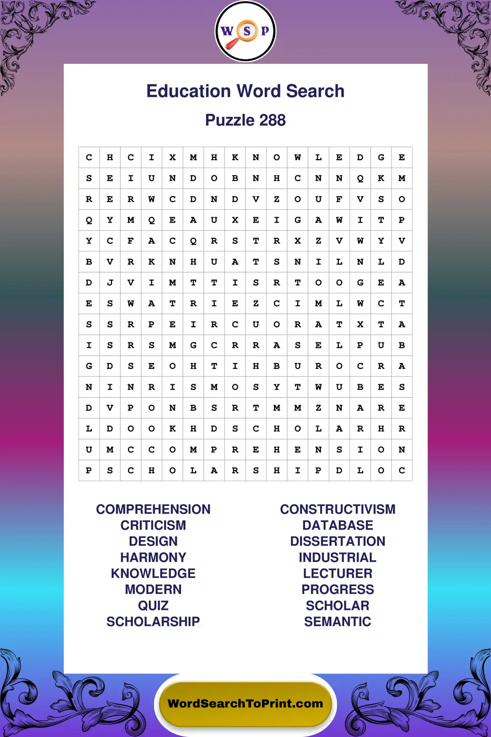 Education Word Search Puzzle 288