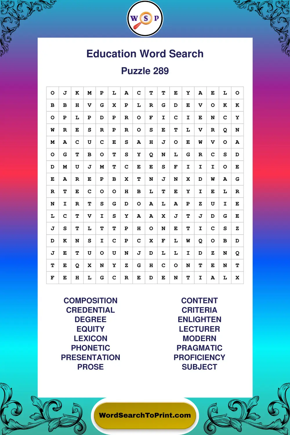 Education Word Search Puzzle 289
