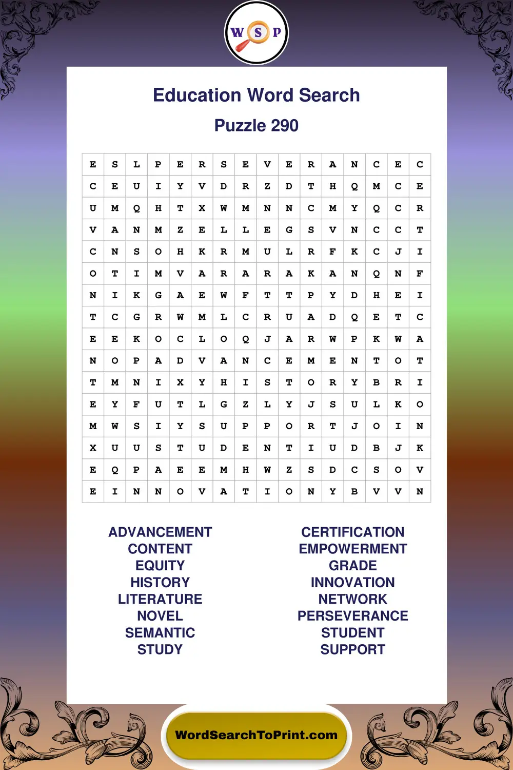 Education Word Search Puzzle 290