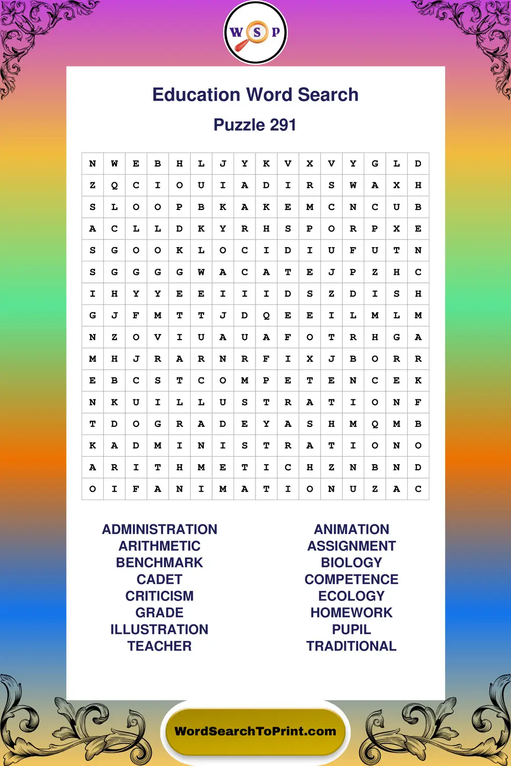 Education Word Search Puzzle 291