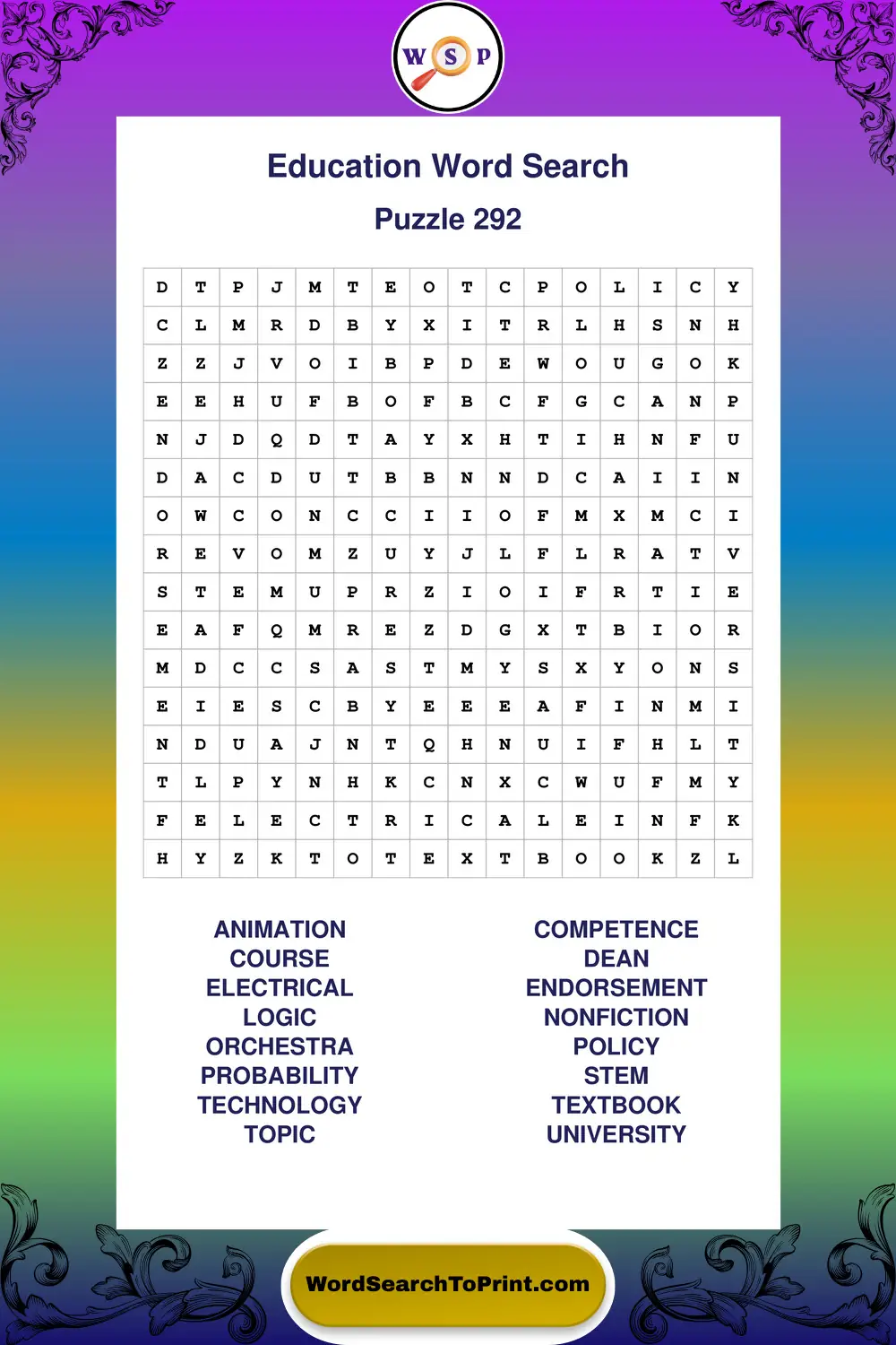 Education Word Search Puzzle 292
