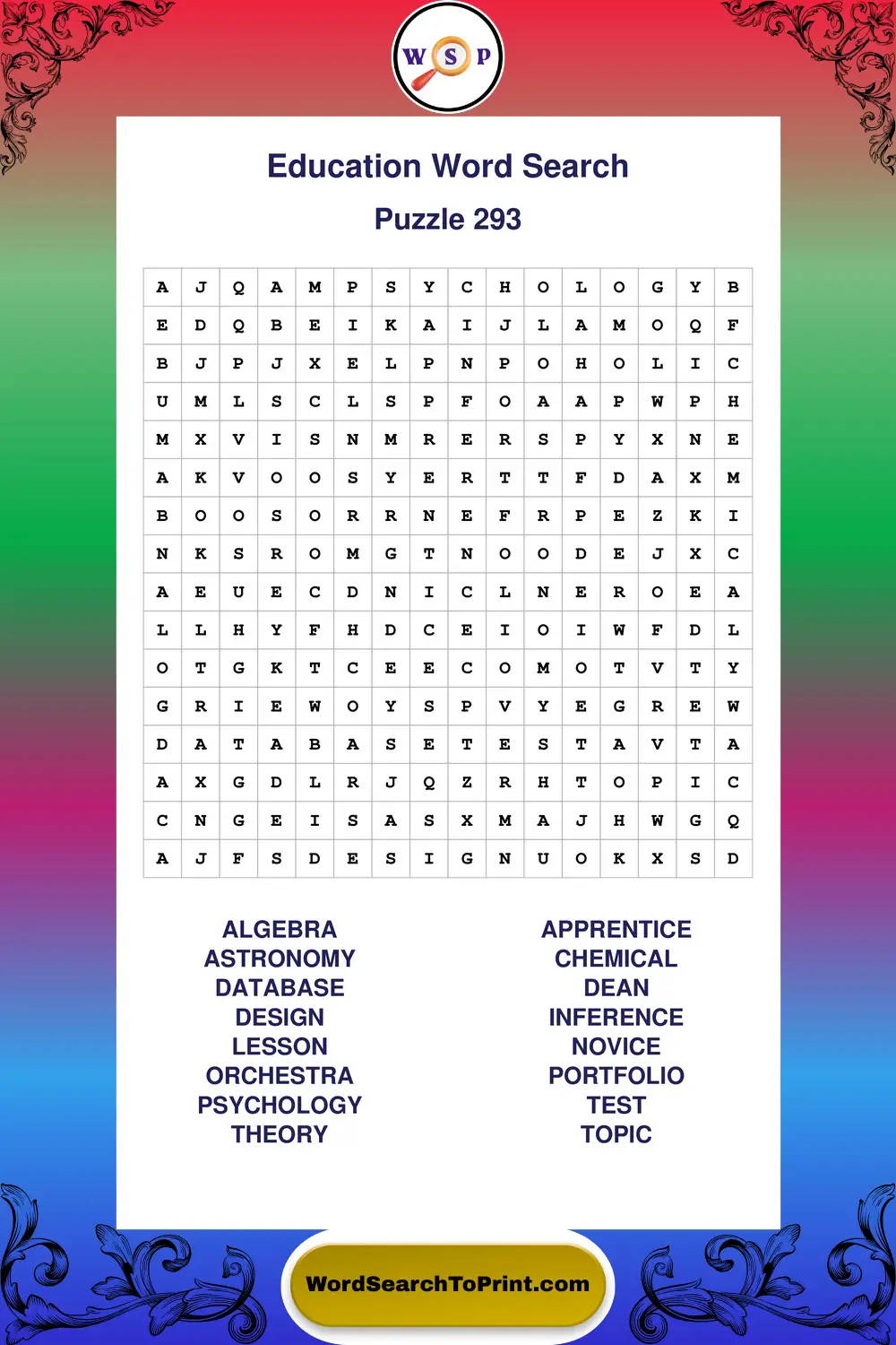 Education Word Search Puzzle 293
