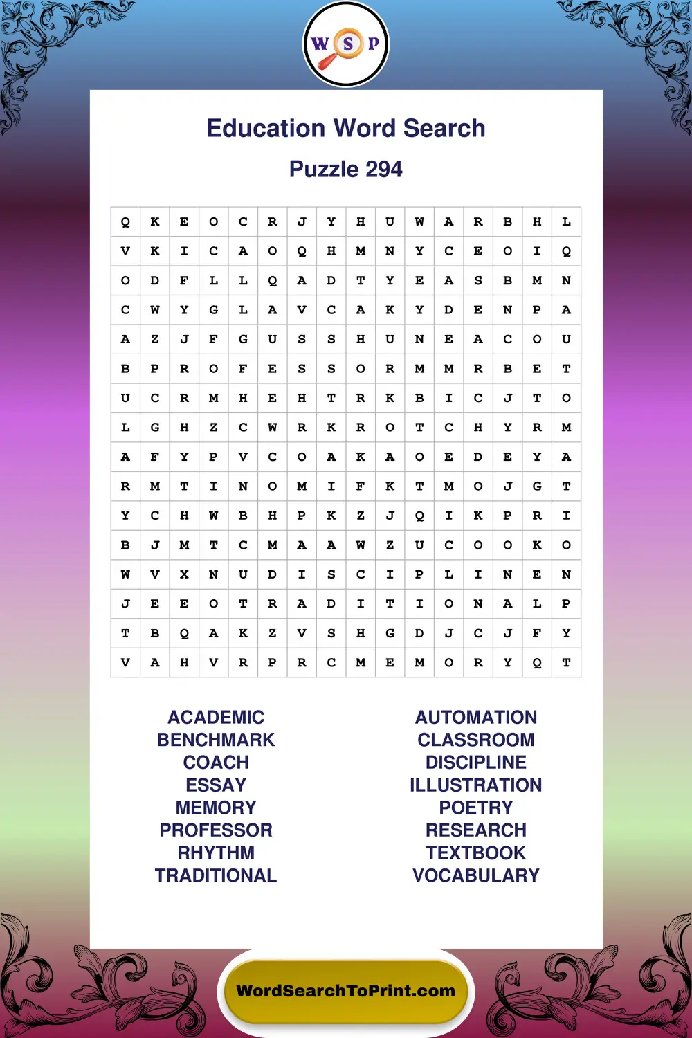 Education Word Search Puzzle 294