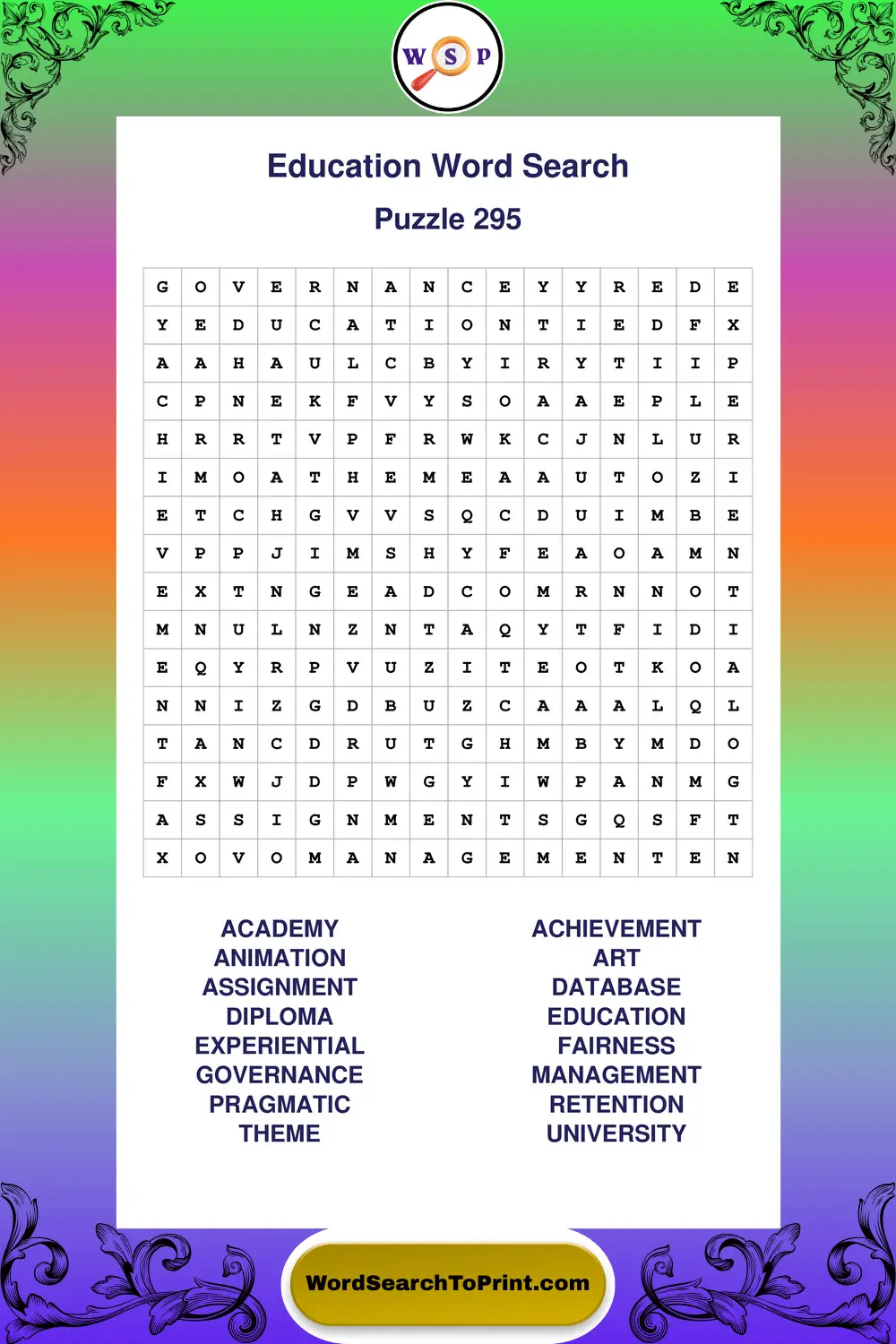 Education Word Search Puzzle 295
