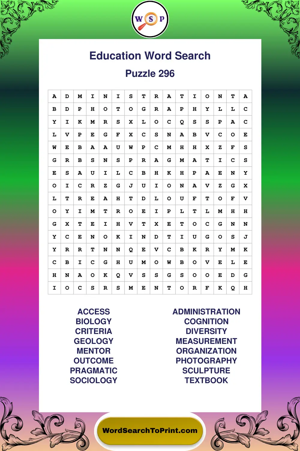 Education Word Search Puzzle 296