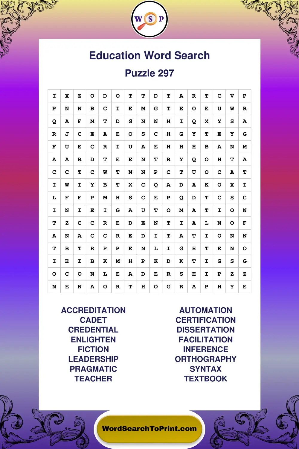 Education Word Search Puzzle 297