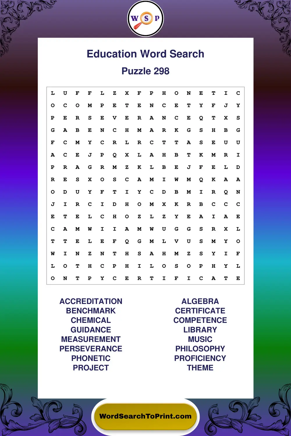 Education Word Search Puzzle 298