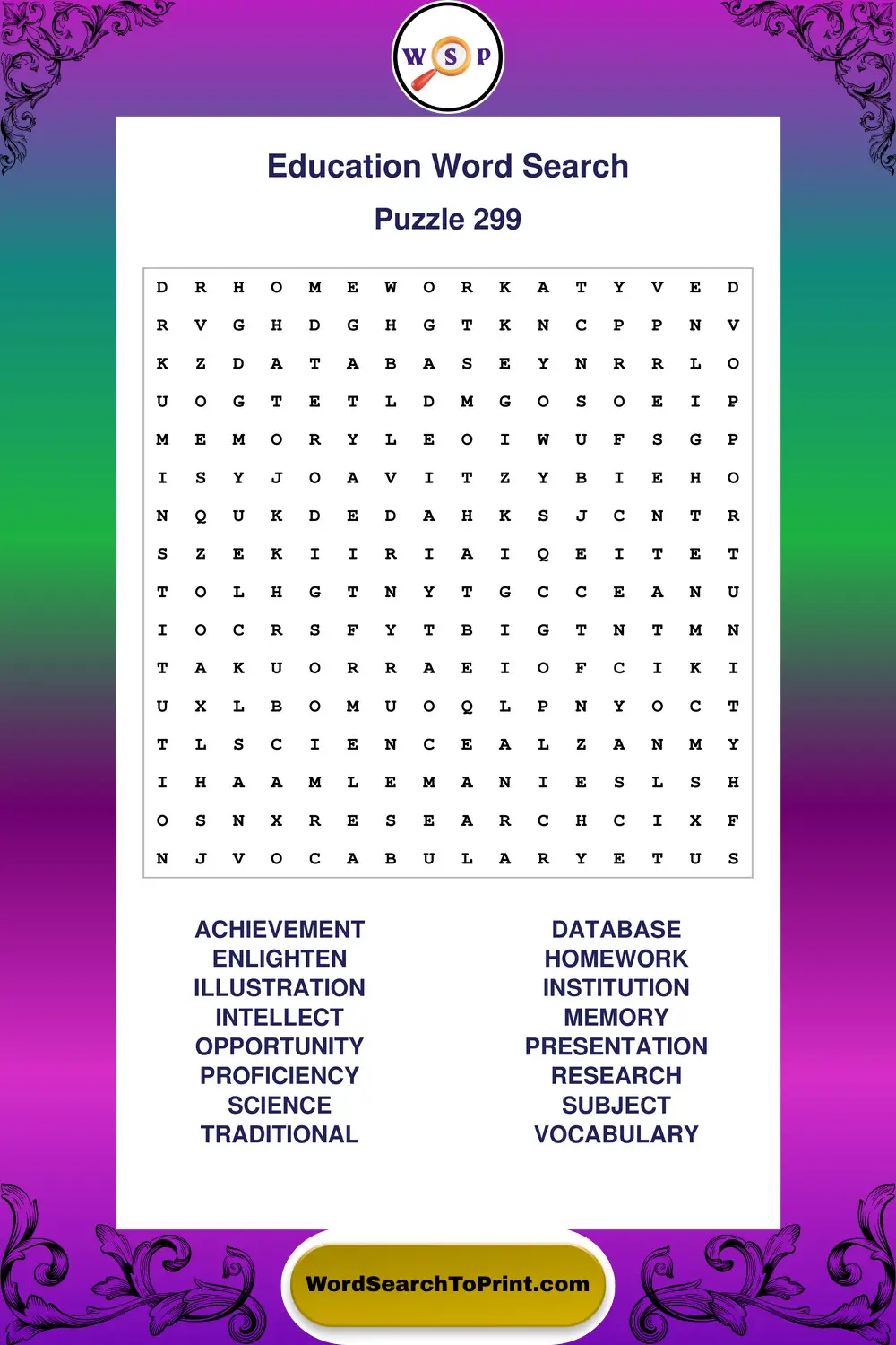 Education Word Search Puzzle 299