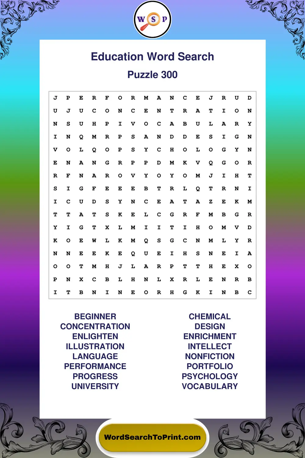 Education Word Search Puzzle 300