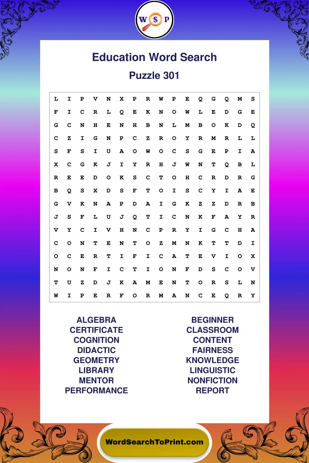 Education Word Search Puzzle 301