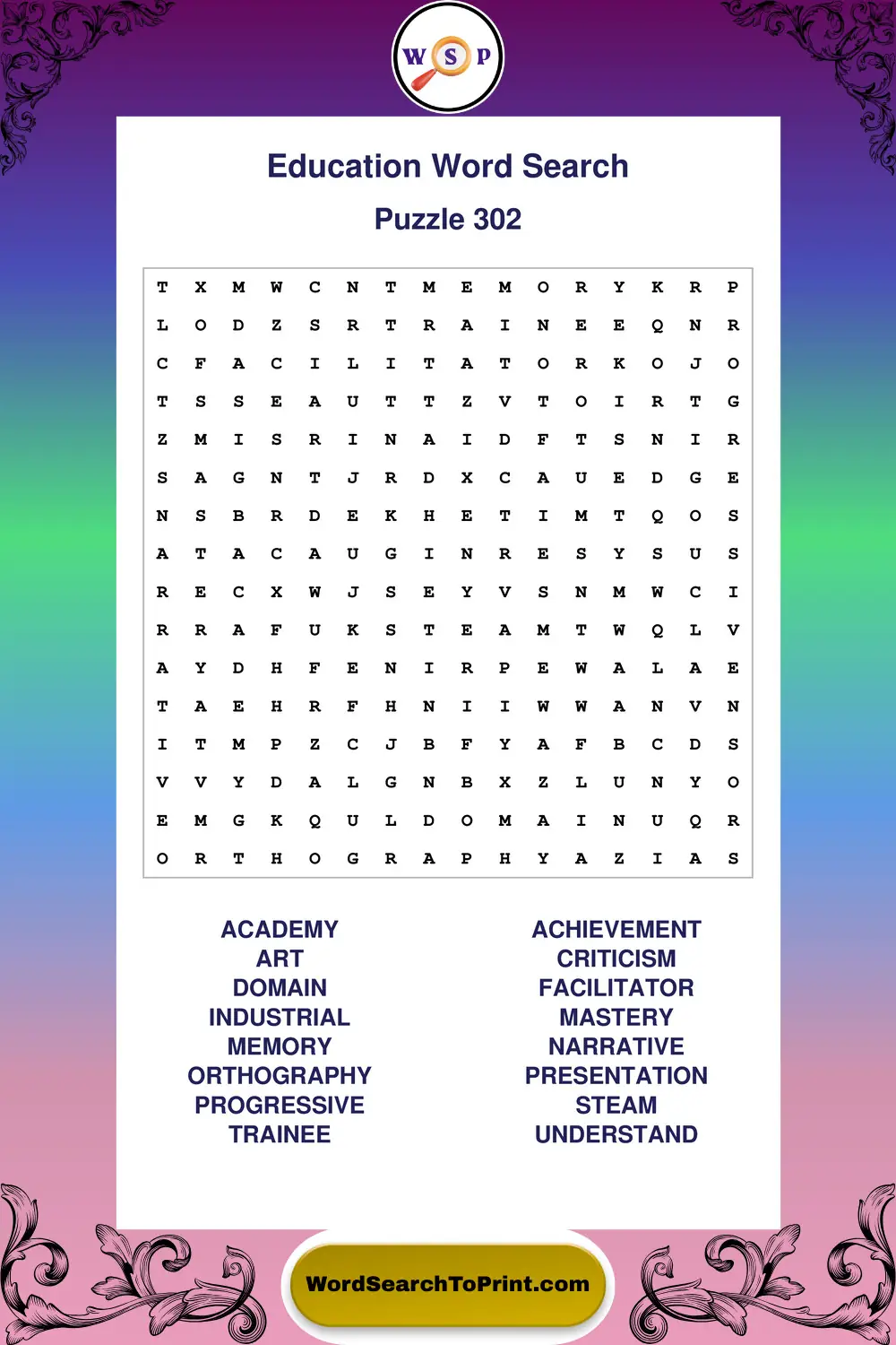 Education Word Search Puzzle 302