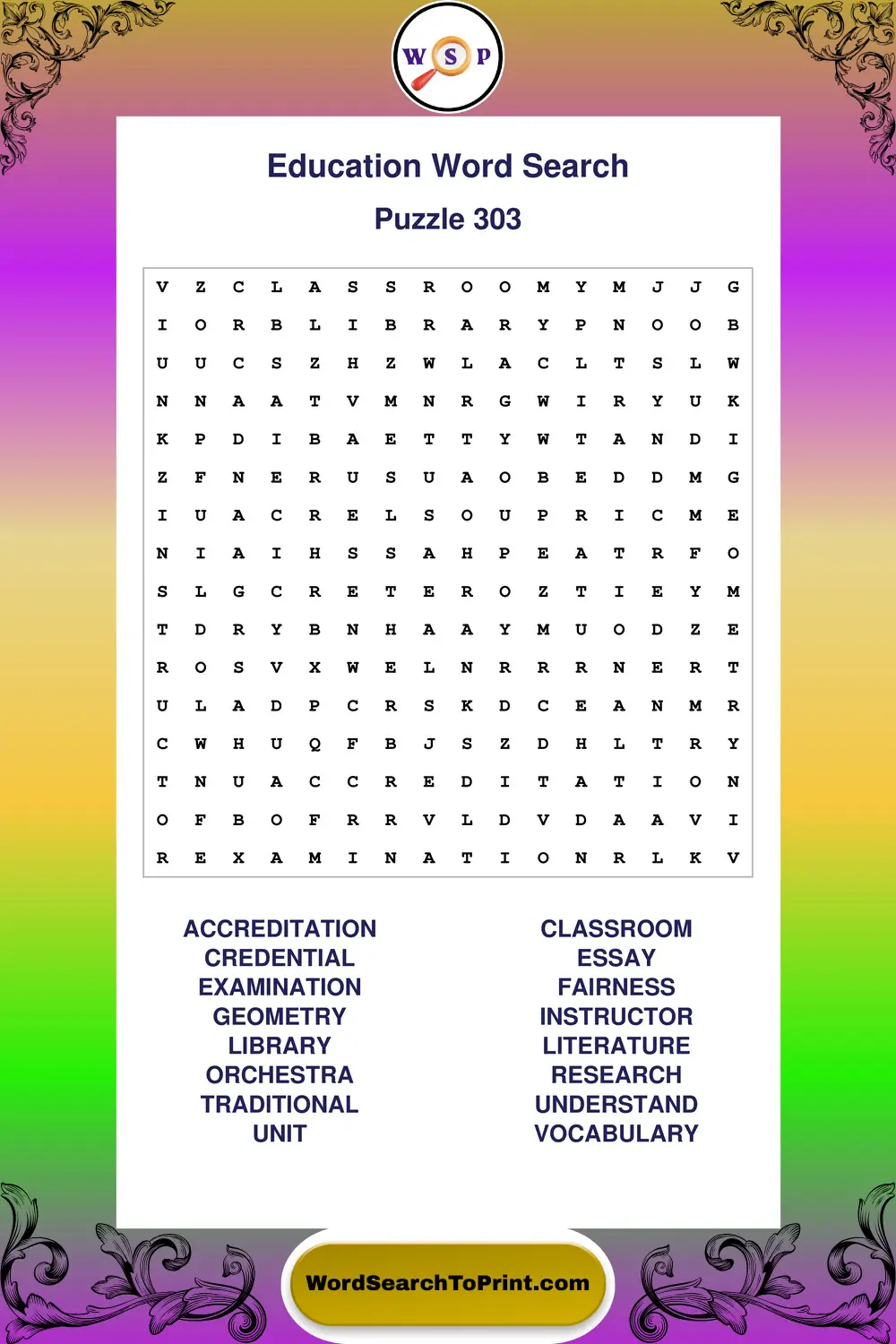 Education Word Search Puzzle 303