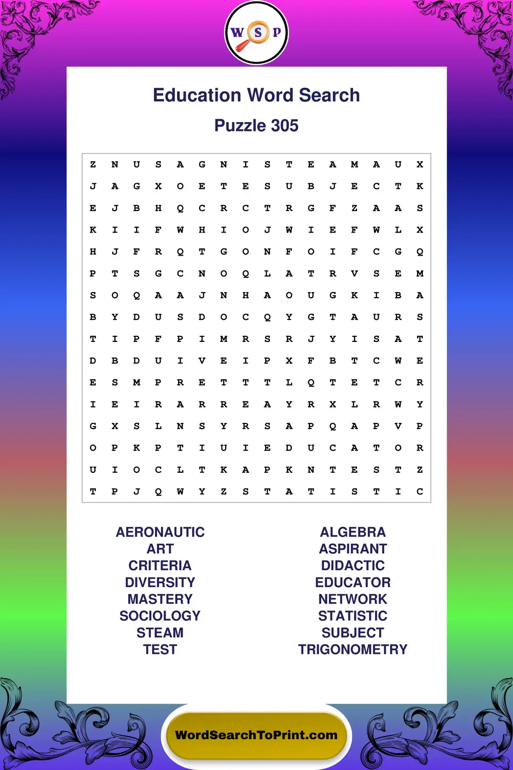 Education Word Search Puzzle 305