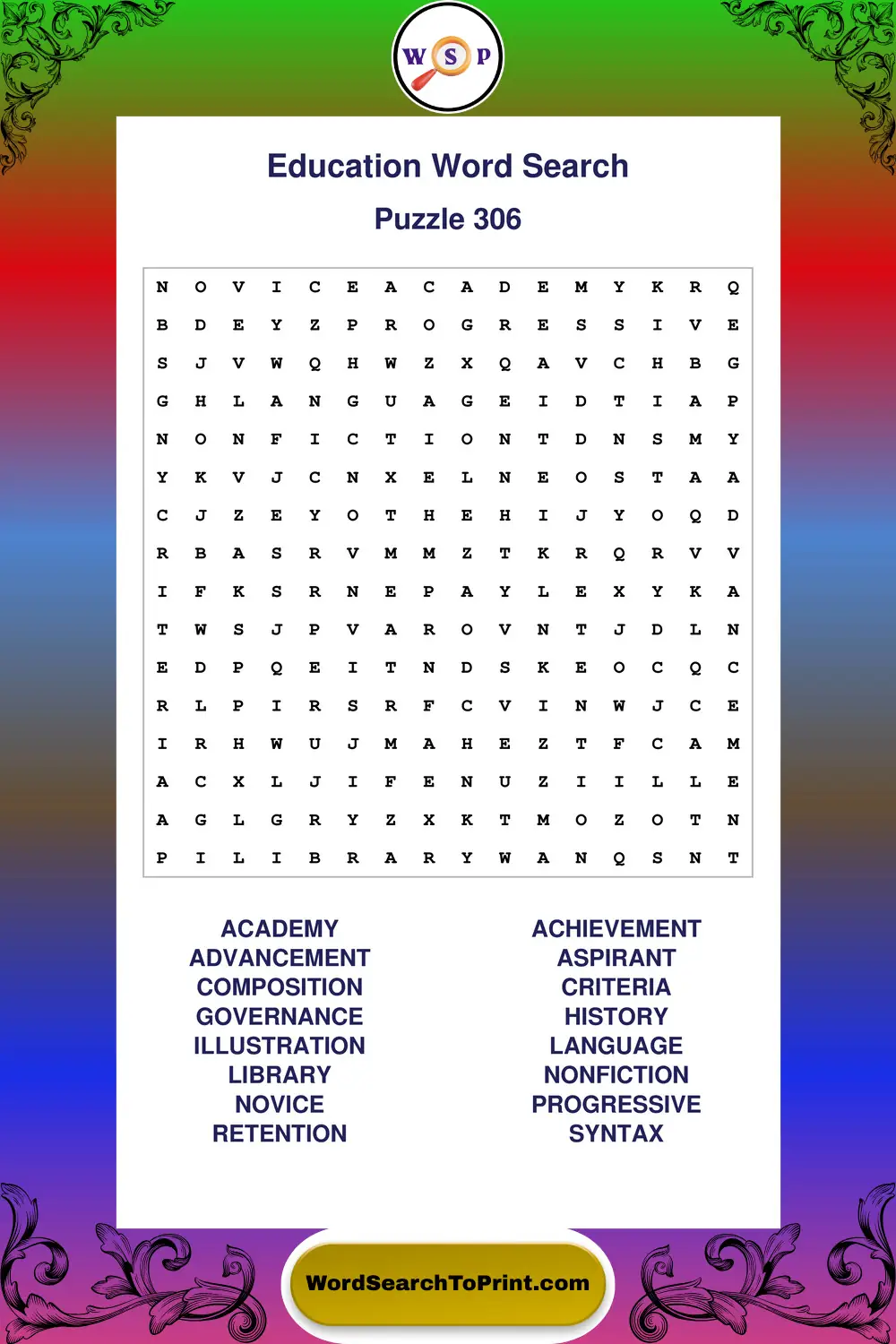 Education Word Search Puzzle 306