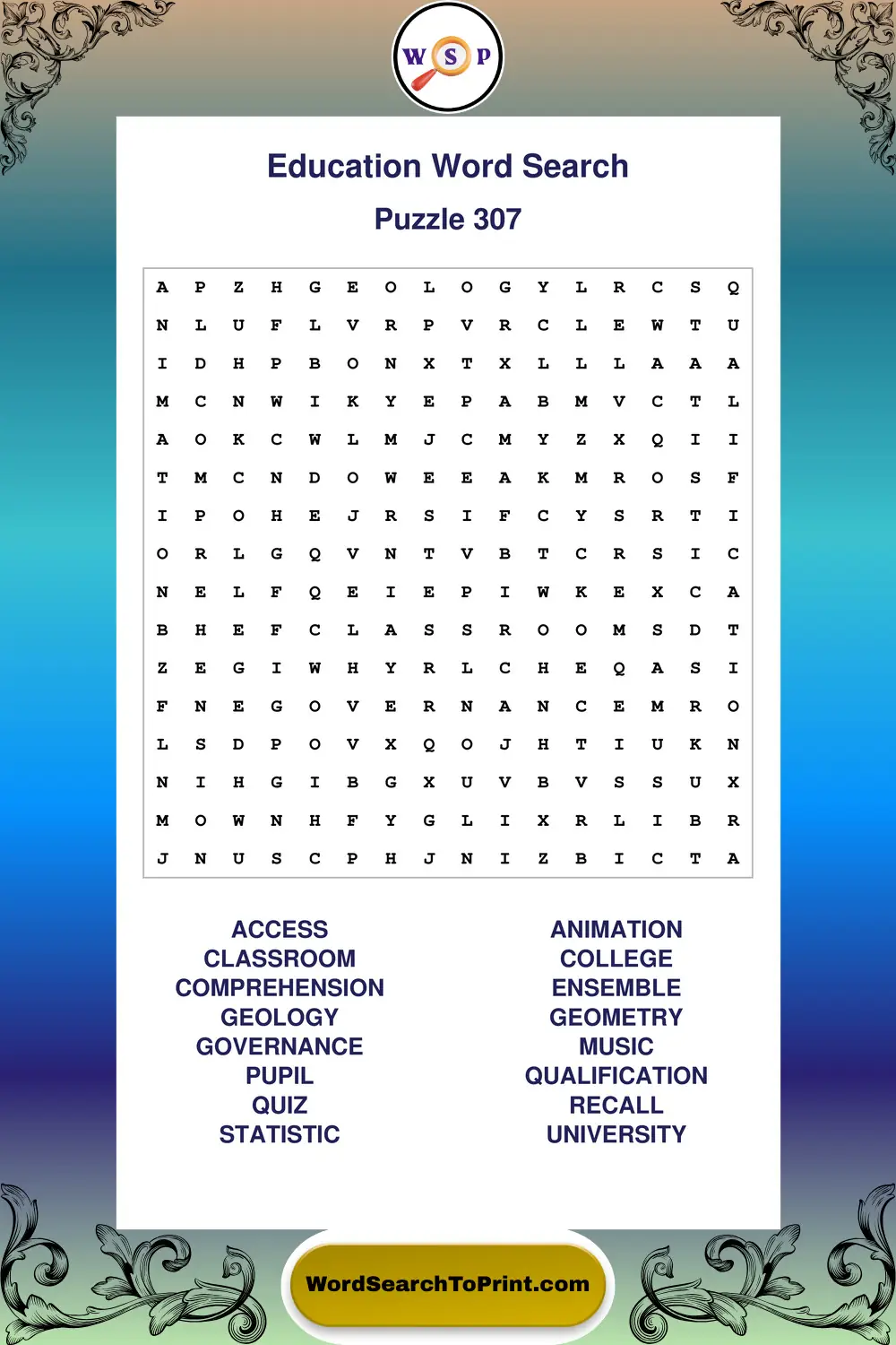 Education Word Search Puzzle 307