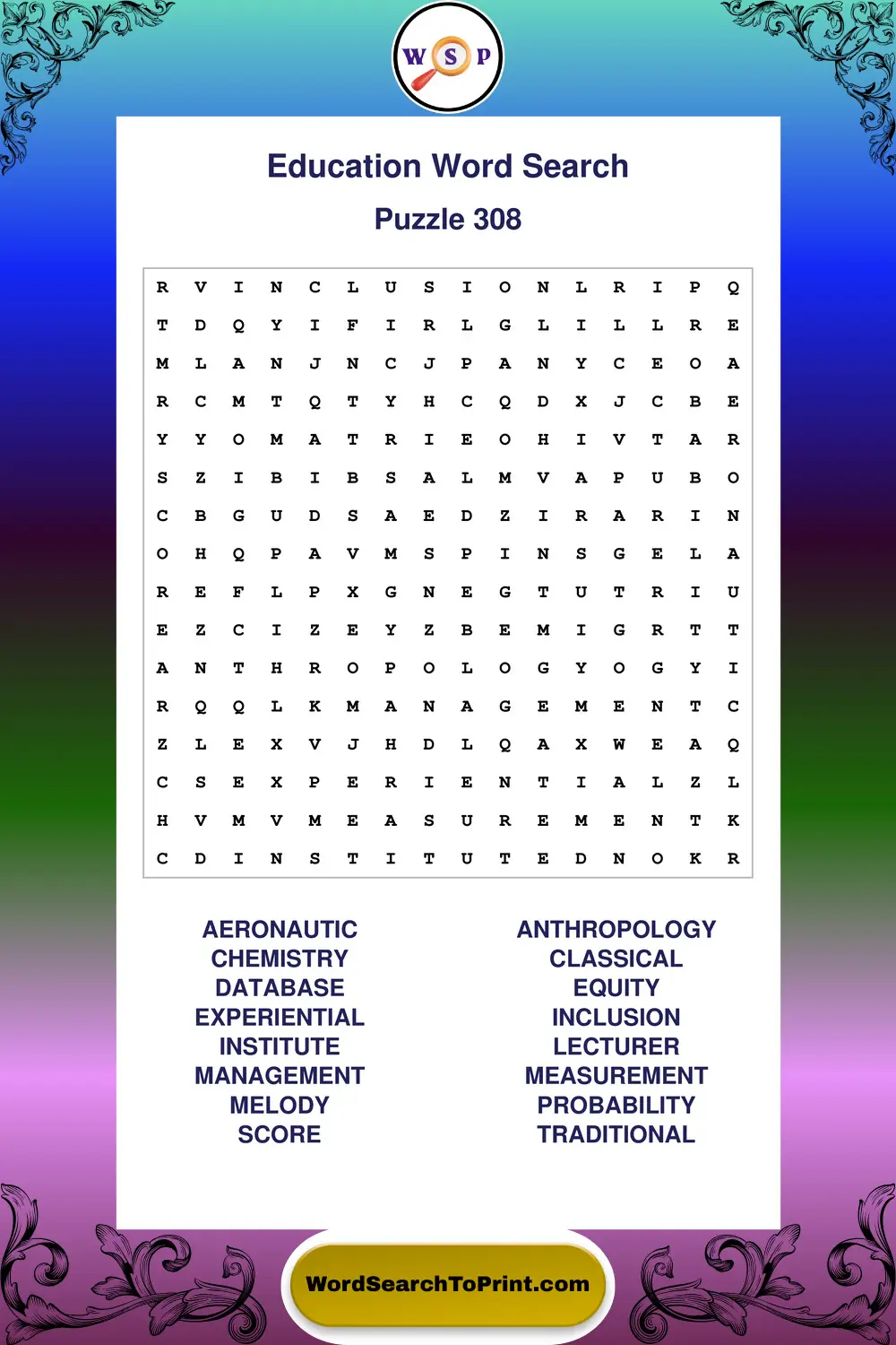 Education Word Search Puzzle 308