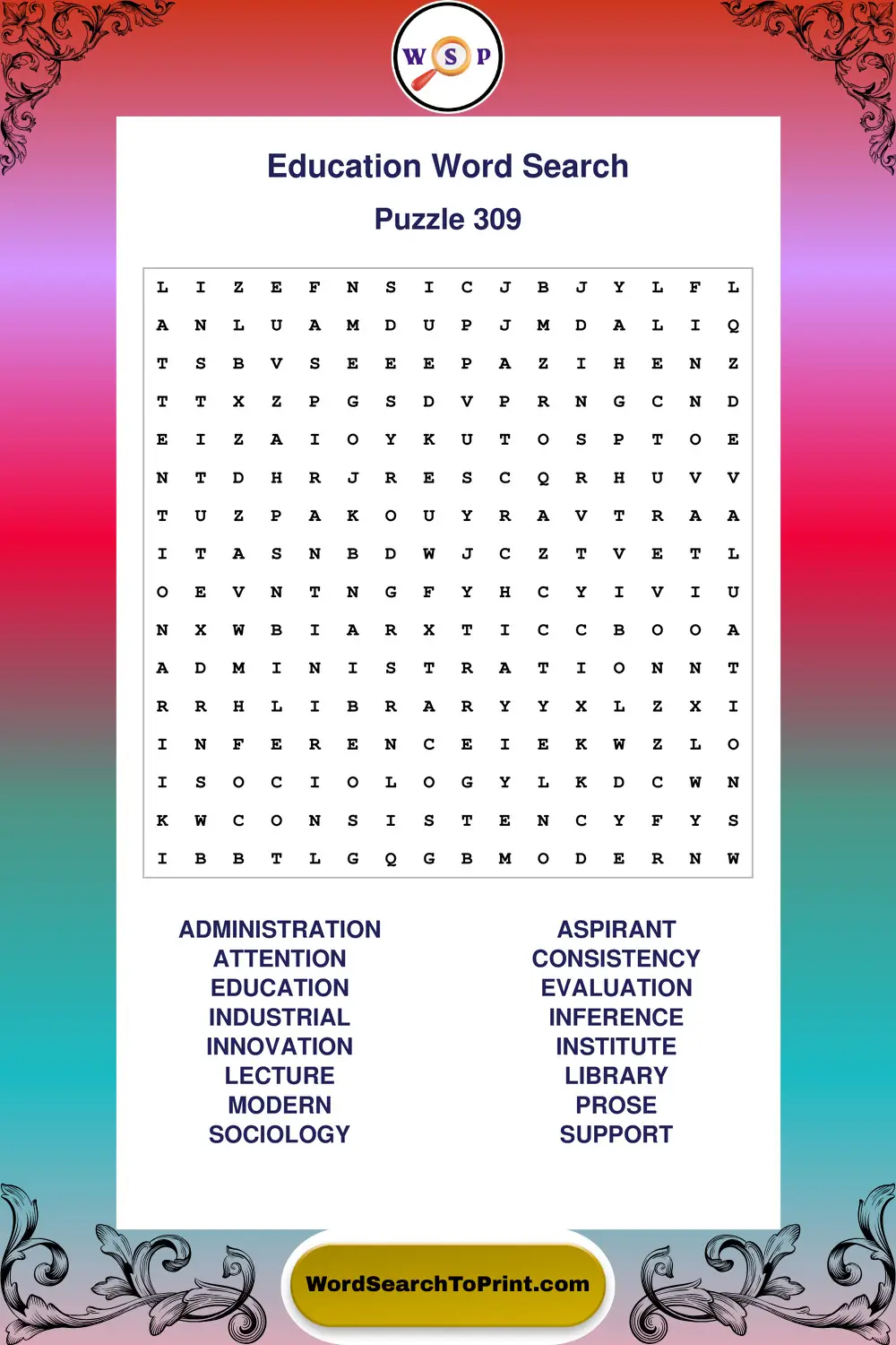 Education Word Search Puzzle 309