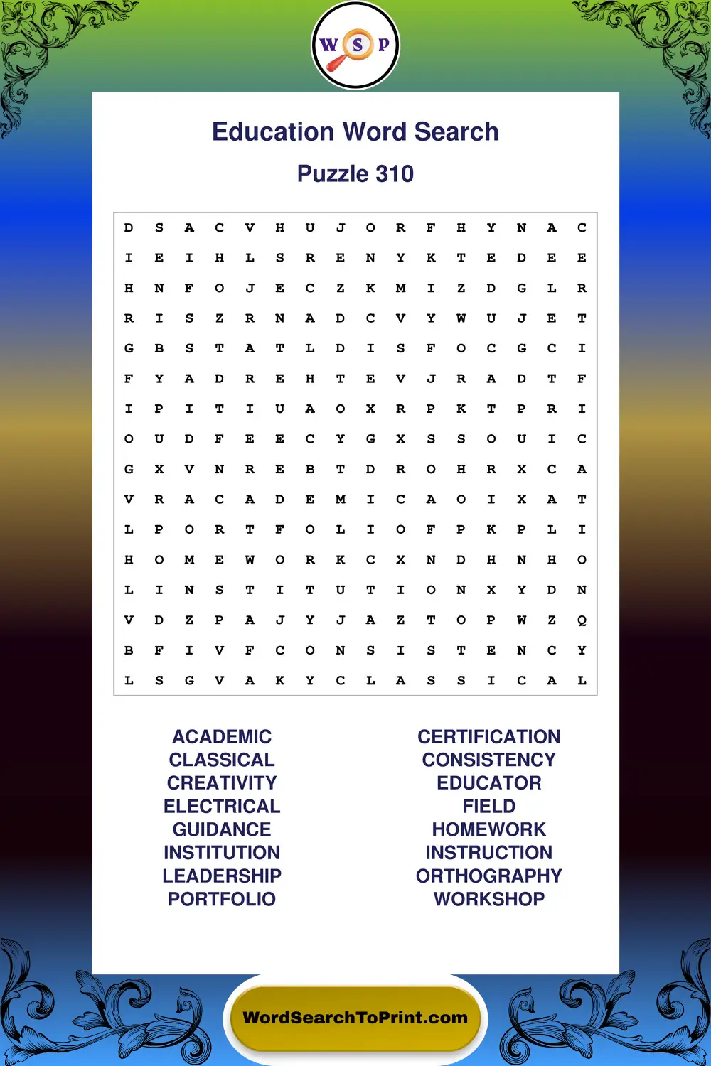 Education Word Search Puzzle 310