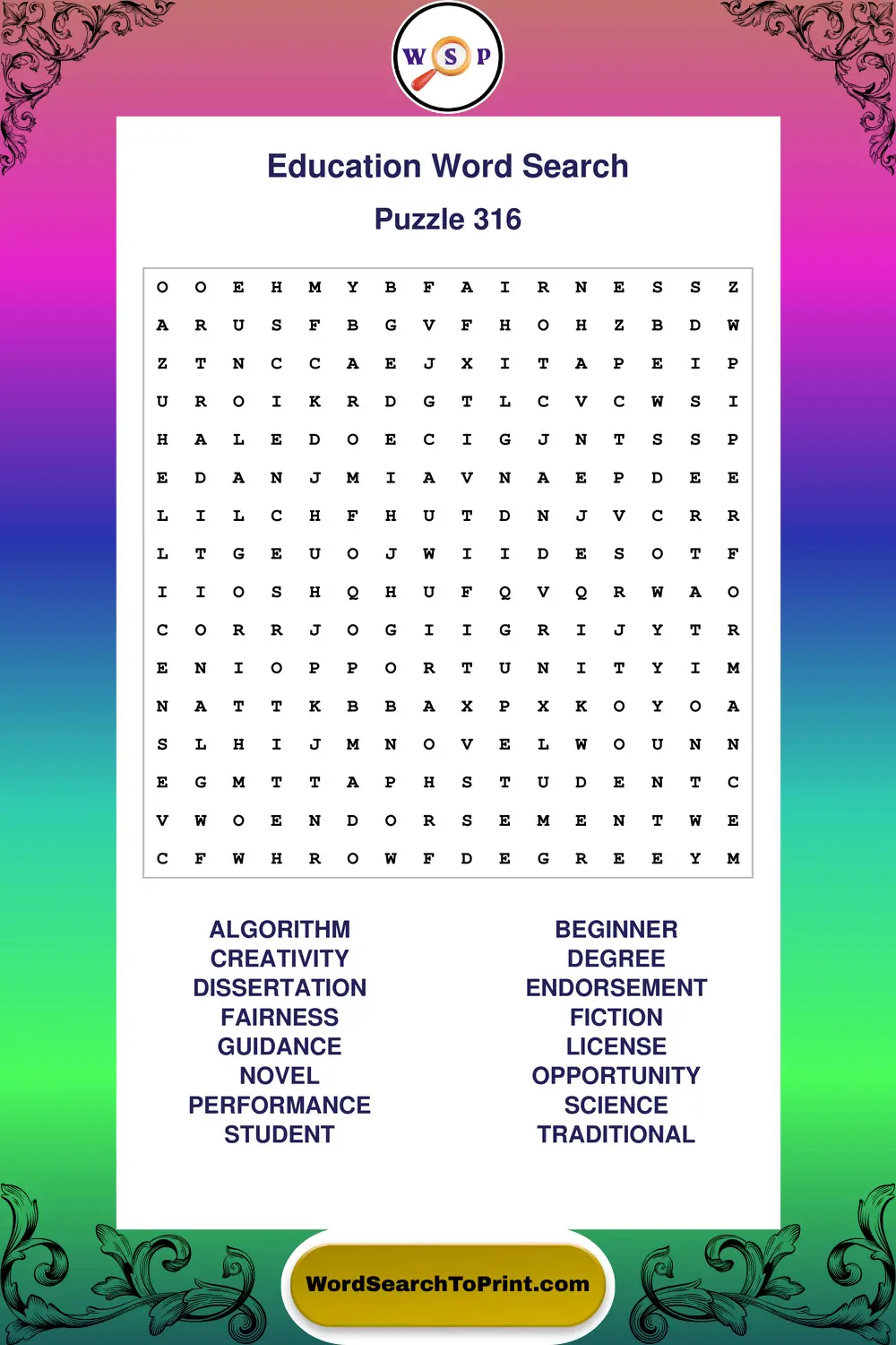 Education Word Search Puzzle 316