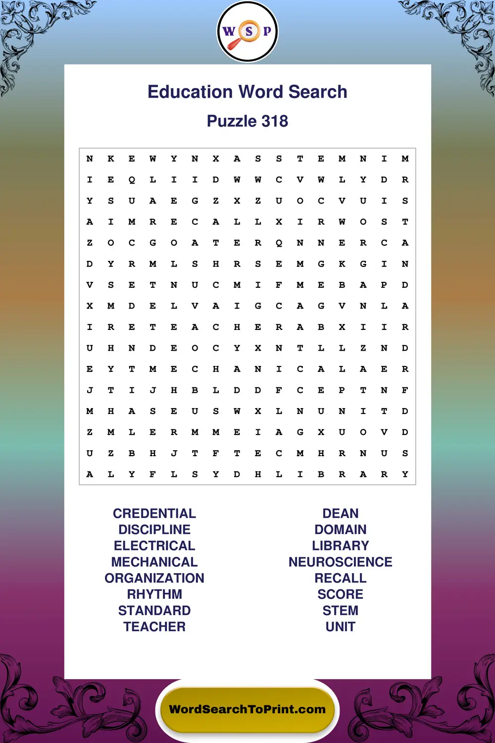Education Word Search Puzzle 318