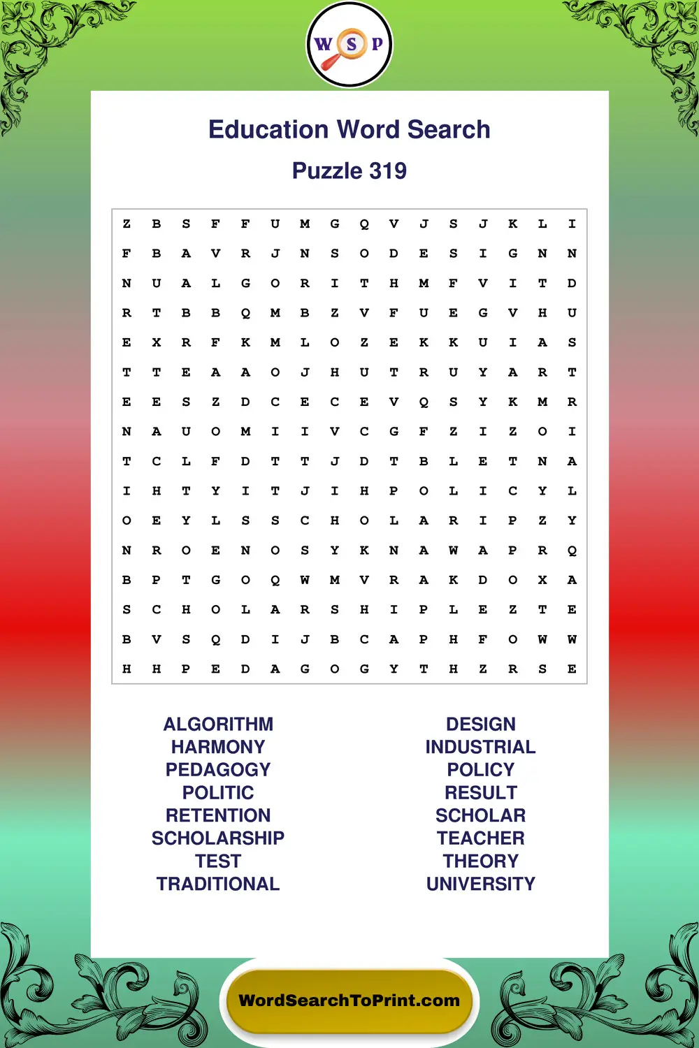 Education Word Search Puzzle 319