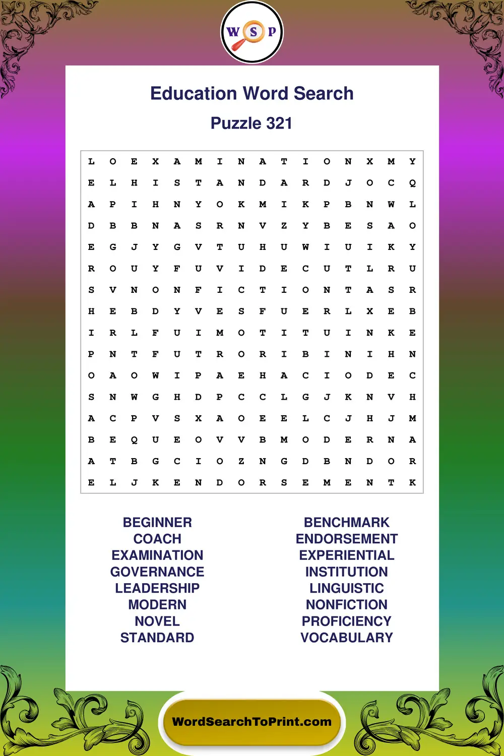 Education Word Search Puzzle 321