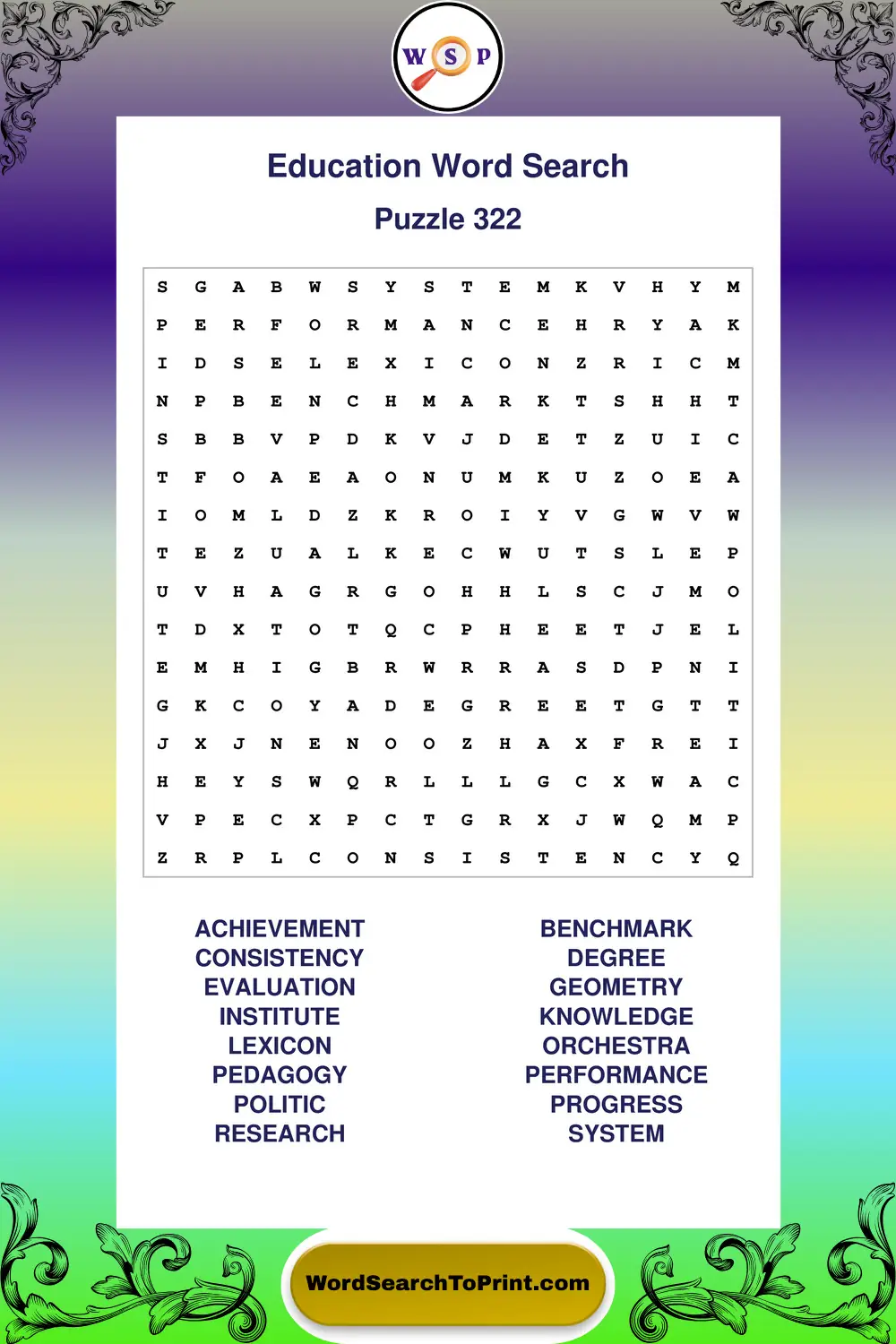 Education Word Search Puzzle 322