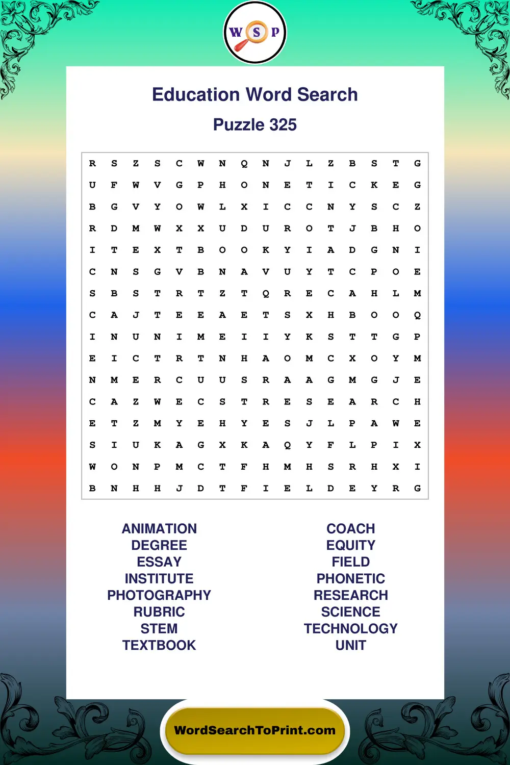 Education Word Search Puzzle 325