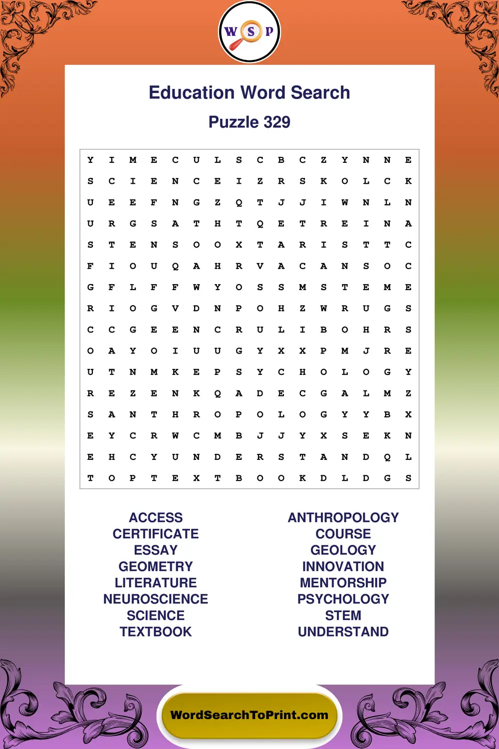Education Word Search Puzzle 329