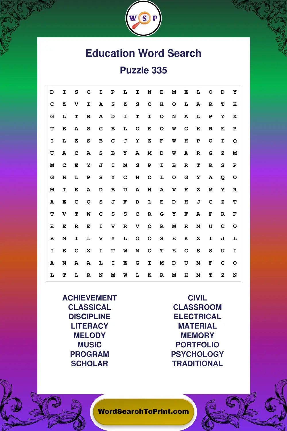 Education Word Search Puzzle 335