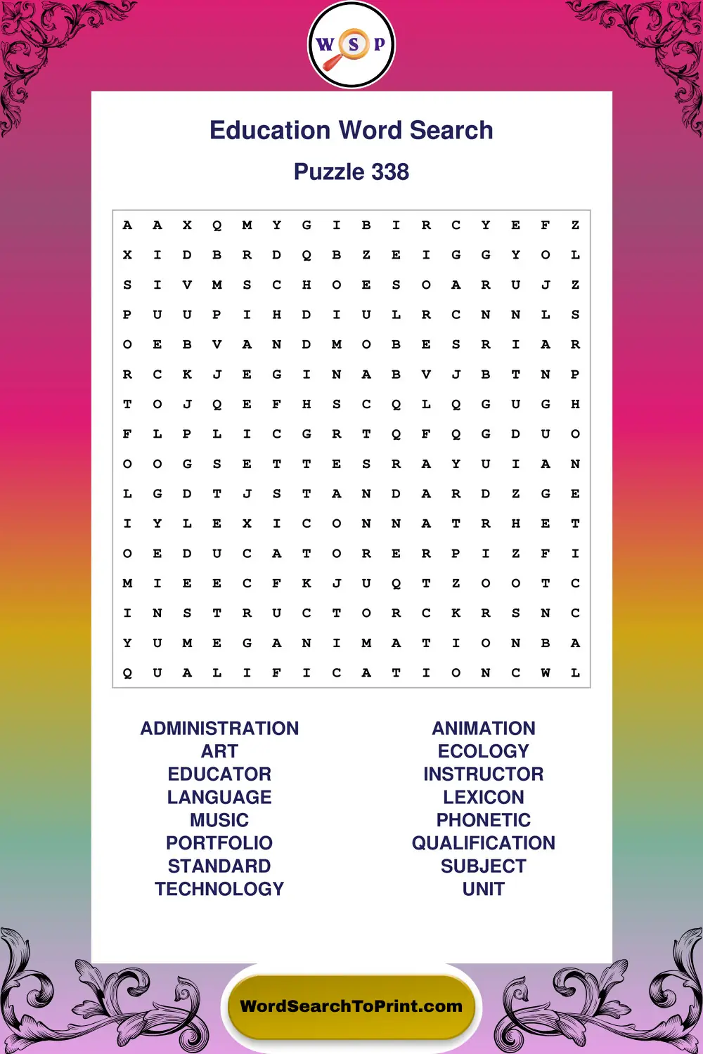 Education Word Search Puzzle 338