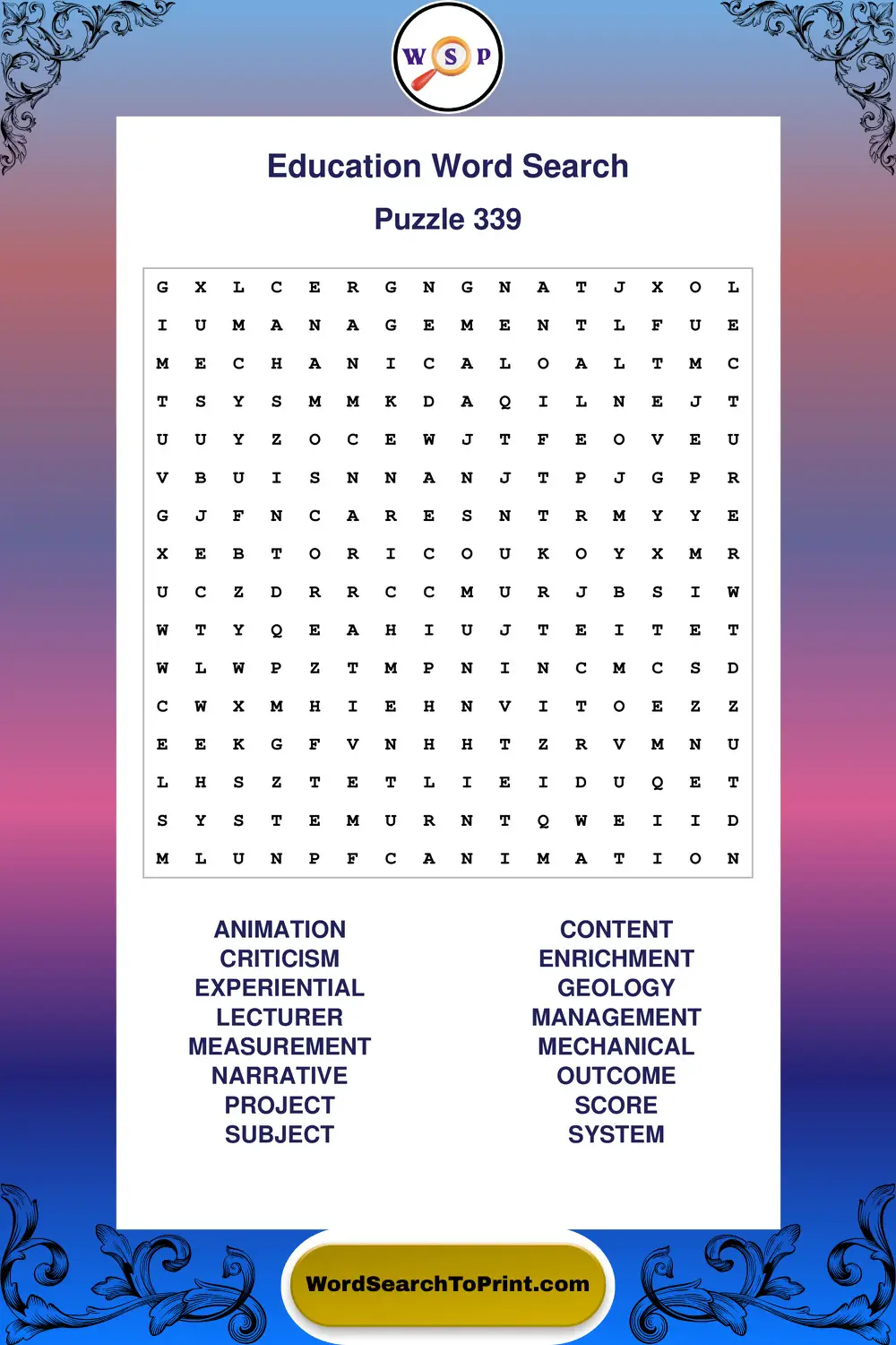Education Word Search Puzzle 339