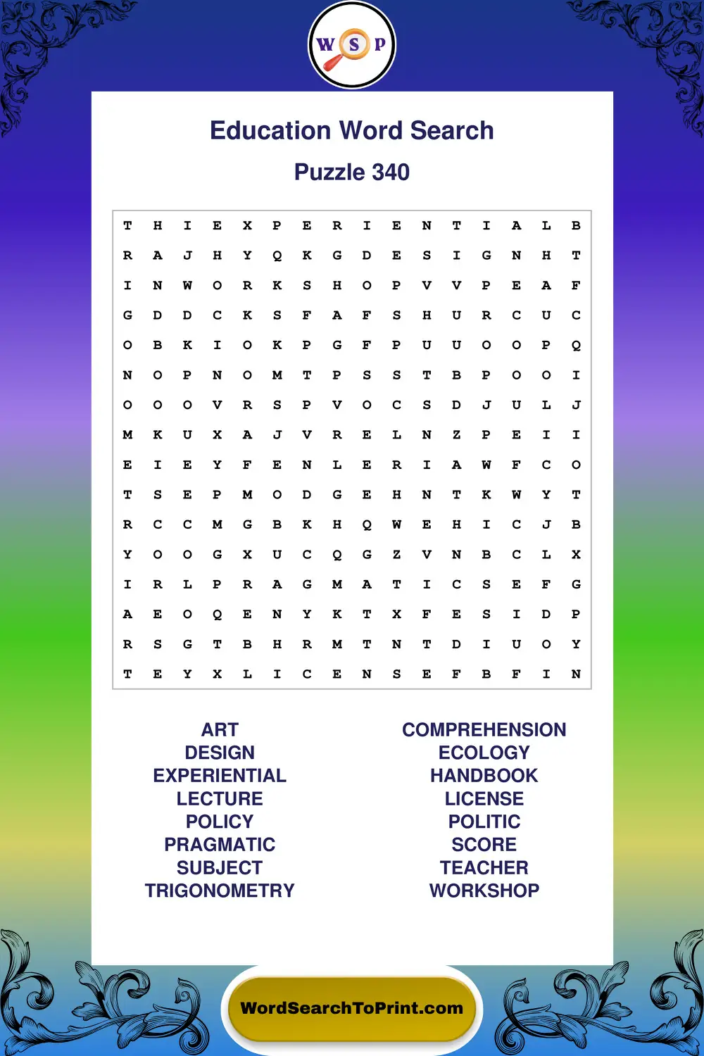 Education Word Search Puzzle 340