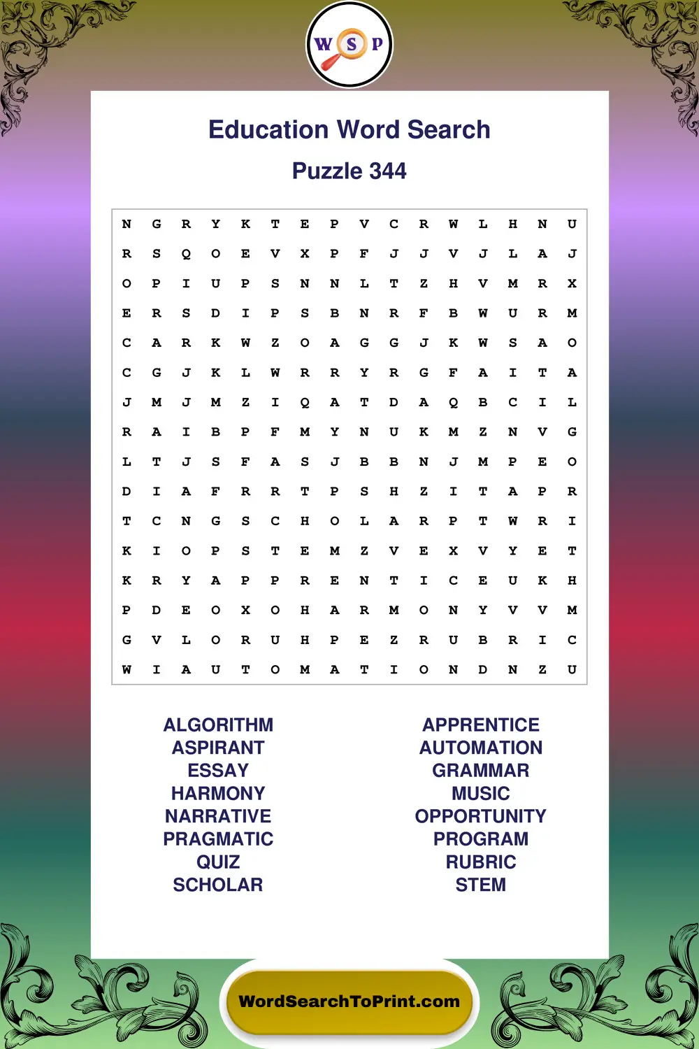 Education Word Search Puzzle 344