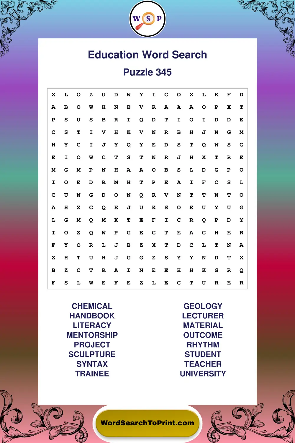Education Word Search Puzzle 345
