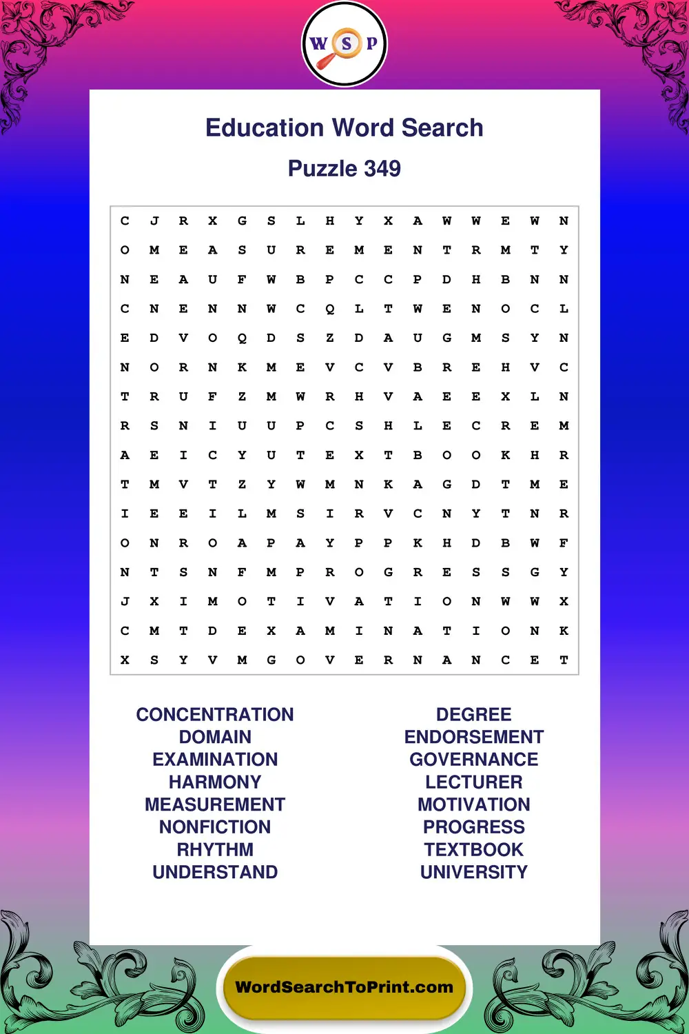 Education Word Search Puzzle 349