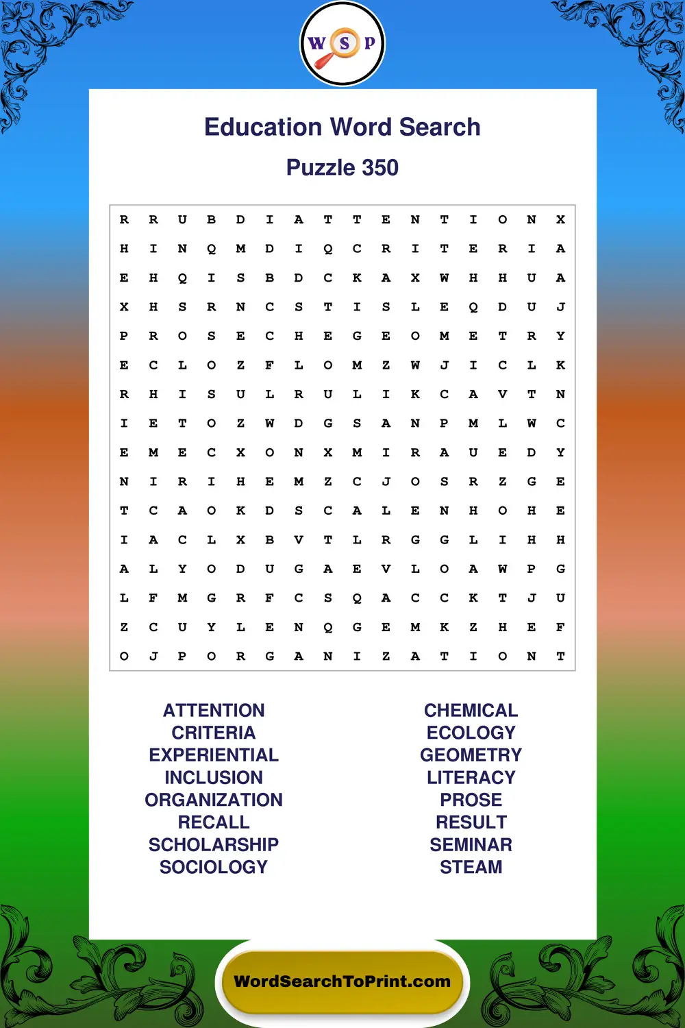 Education Word Search Puzzle 350