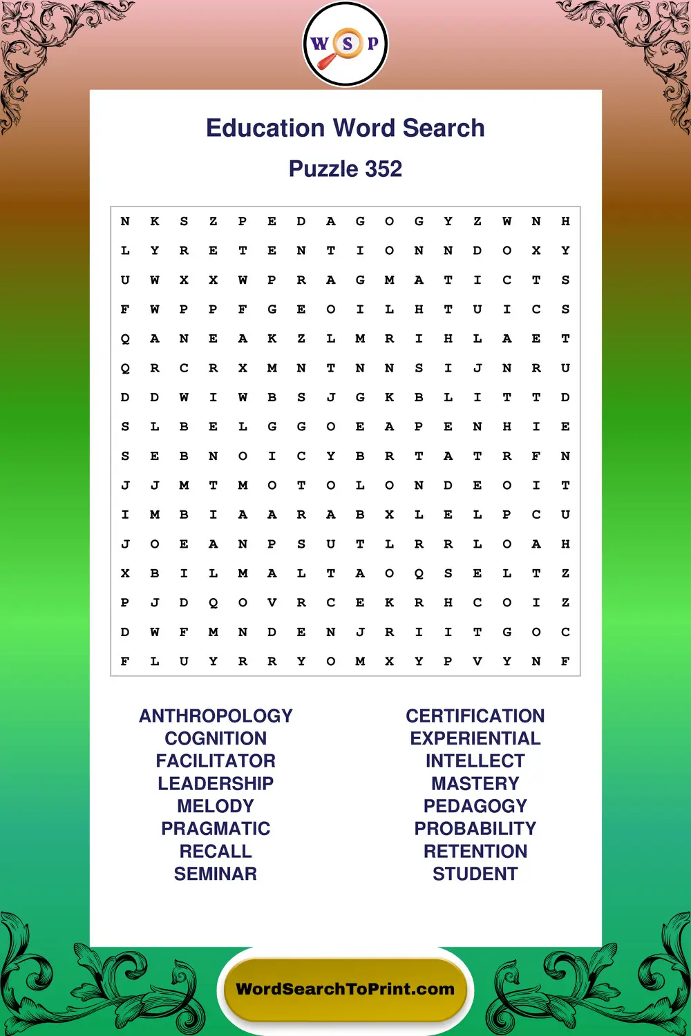 Education Word Search Puzzle 352