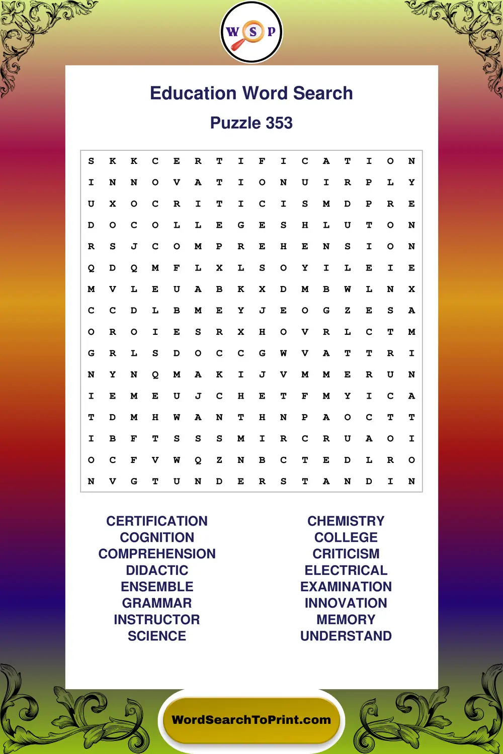 Education Word Search Puzzle 353