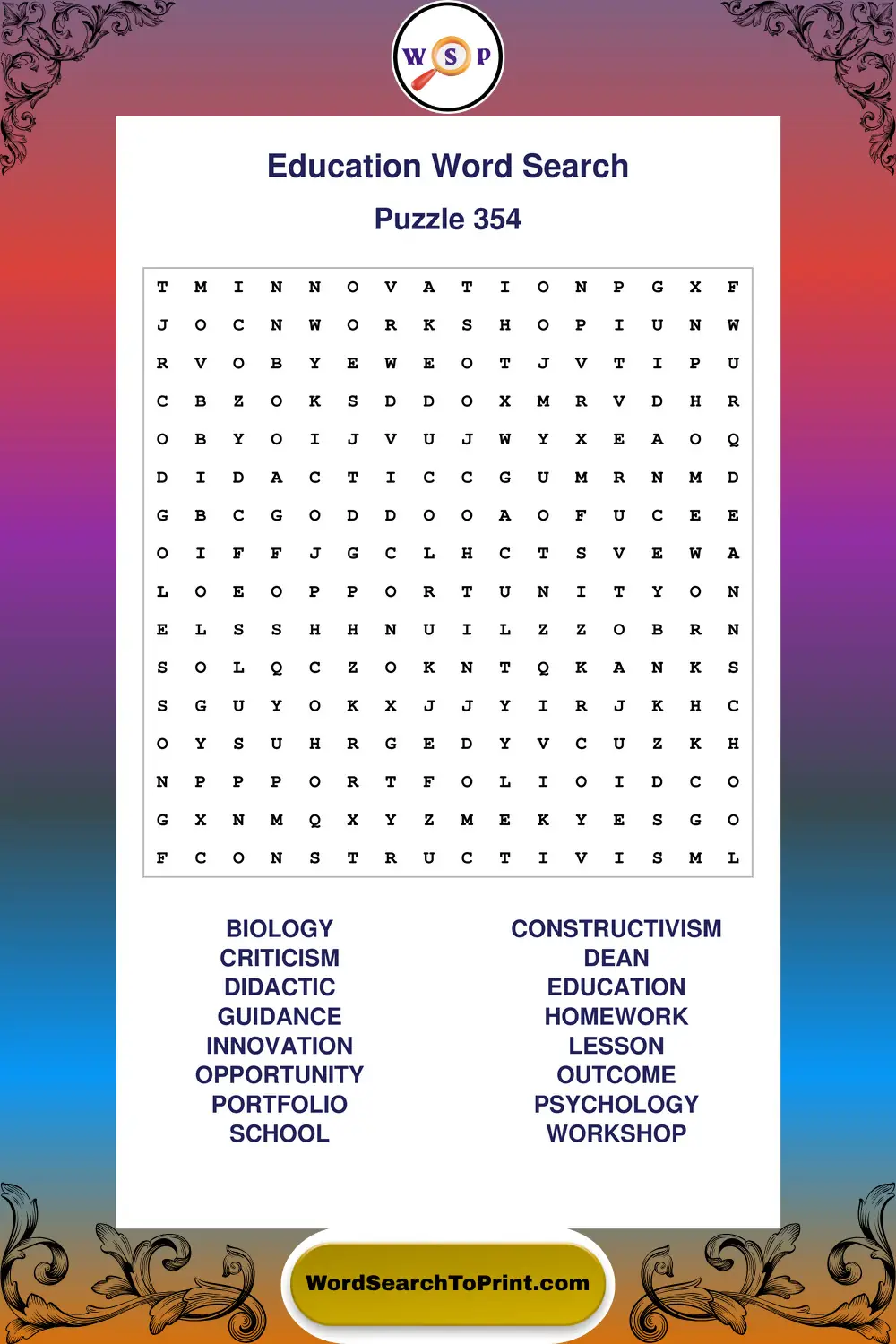 Education Word Search Puzzle 354
