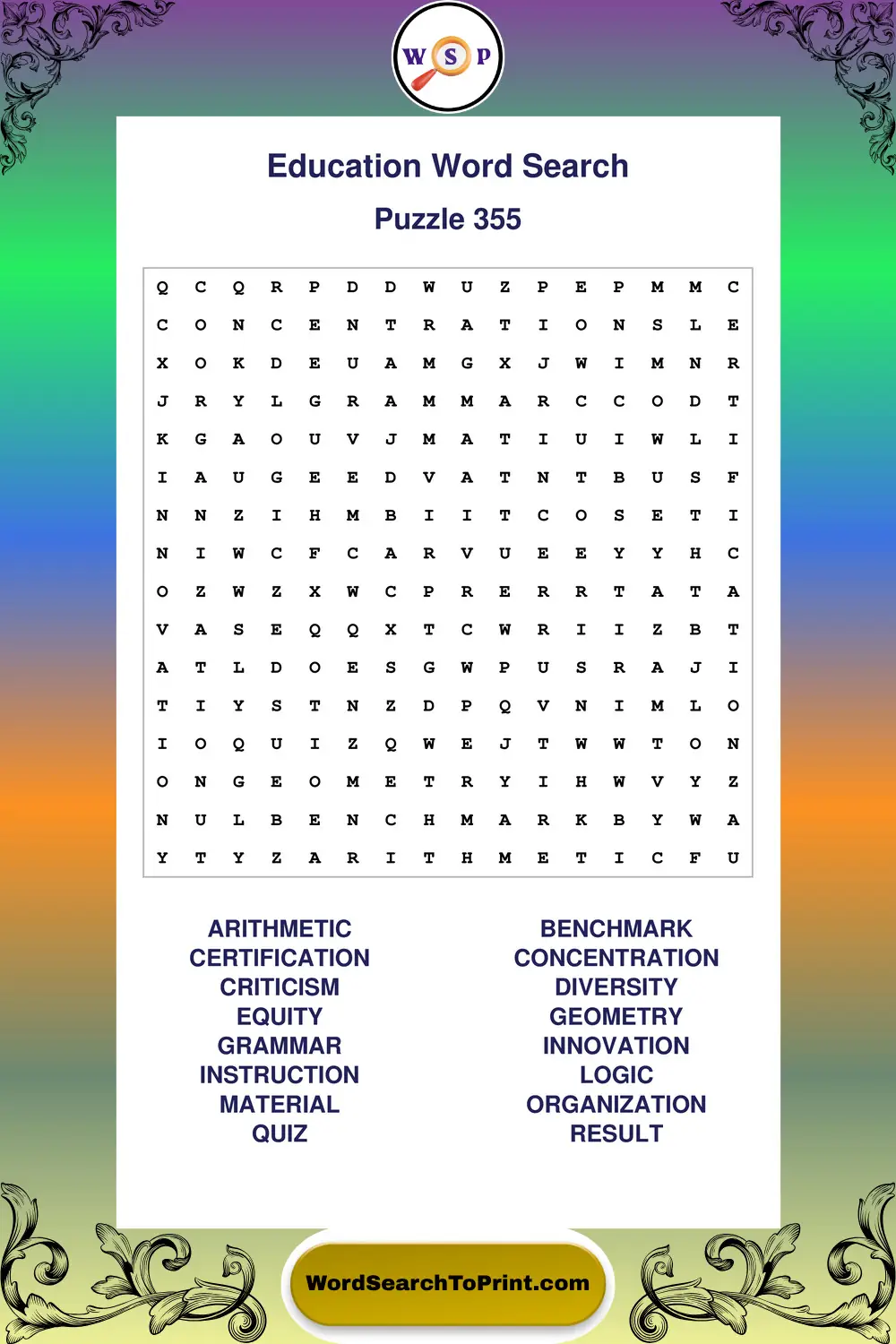 Education Word Search Puzzle 355