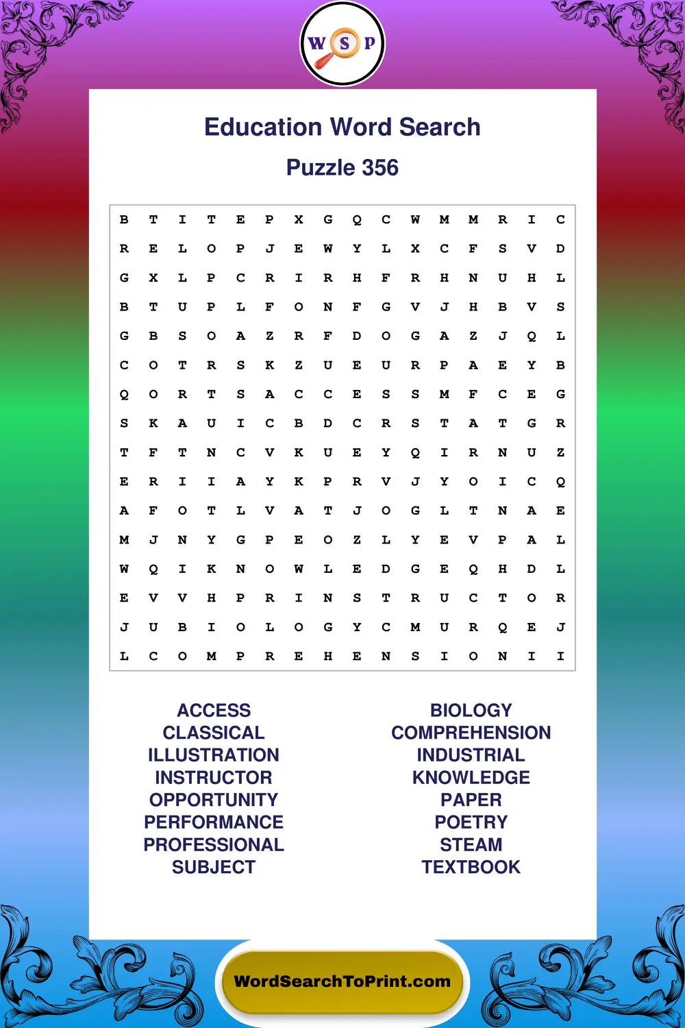 Education Word Search Puzzle 356