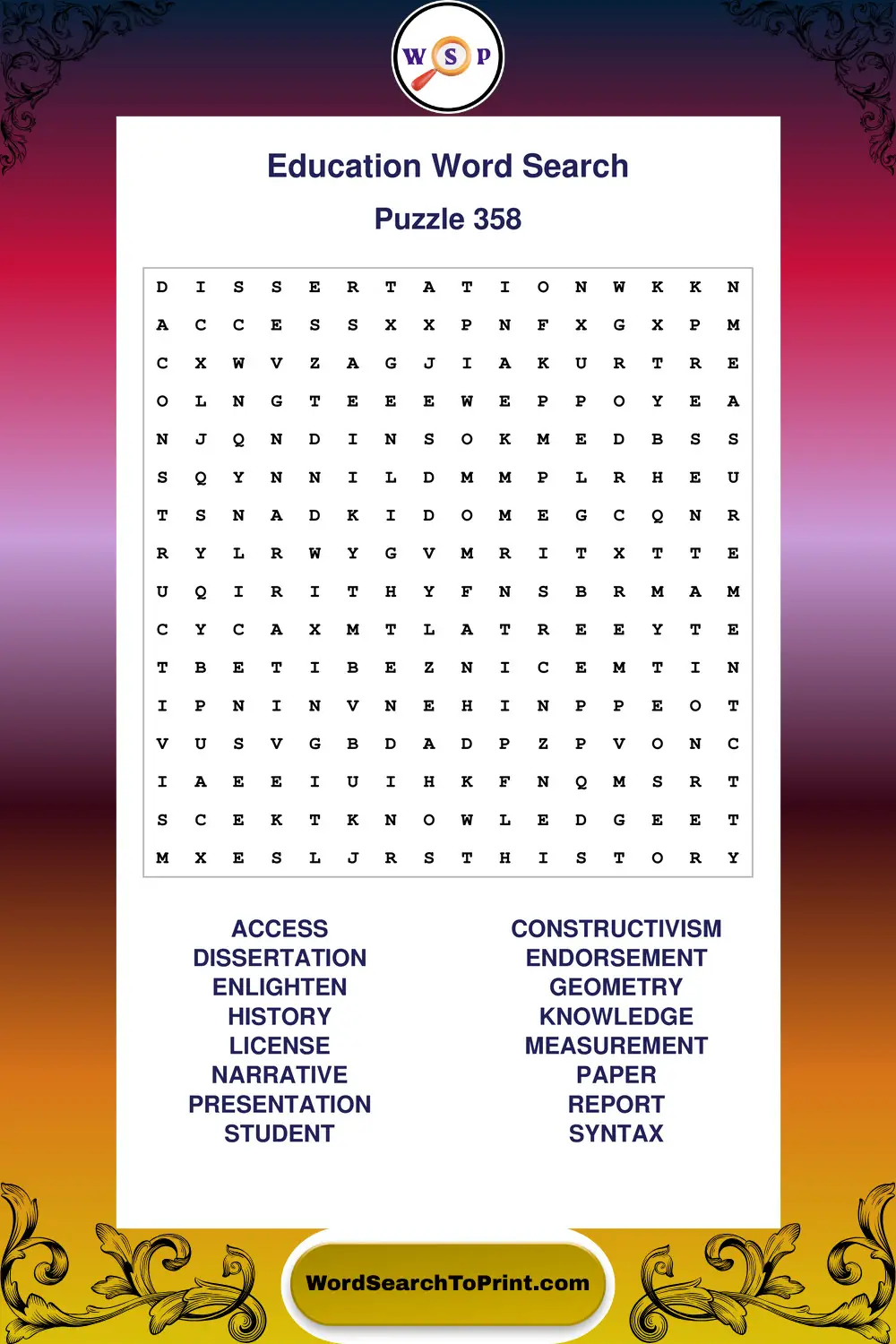 Education Word Search Puzzle 358